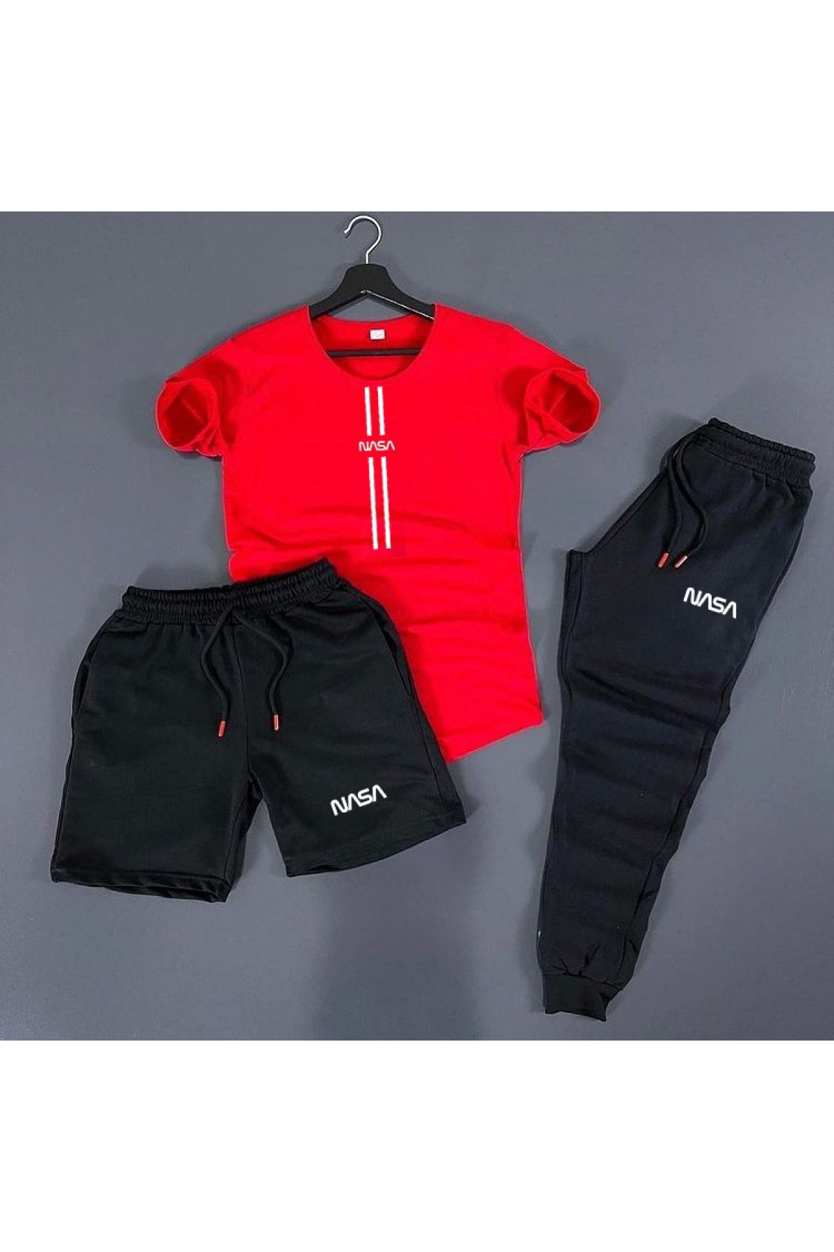 deep & qaiser-Nasa Line Printed Red-black Summer 3-Piece Combination 1