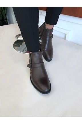 Italyan Stil Iç Dış Naturel Deri Kışlık Erkek Bot Ayakkabı Kahverengi T4034