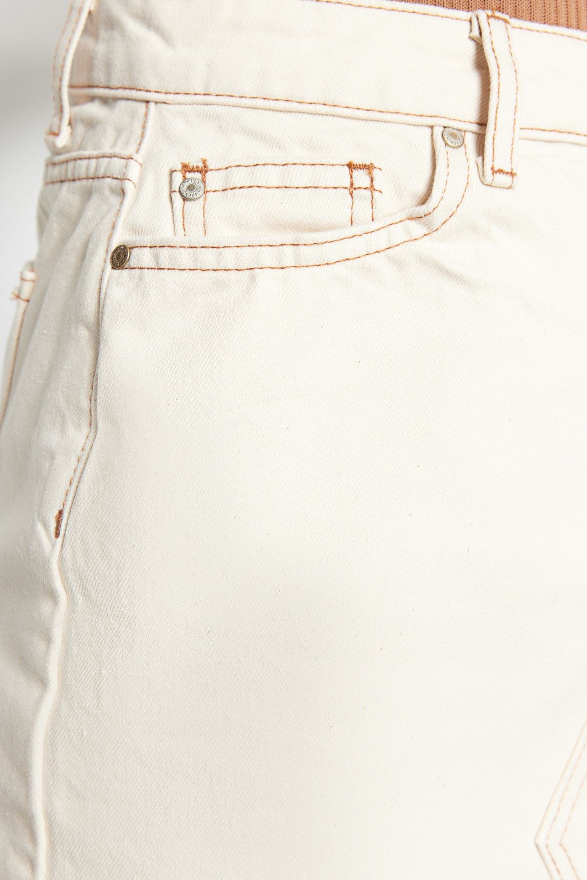 Trendyol Collection-Ecru Basic Straight High Waist Denim Skirt TWOSS20ET0181 5
