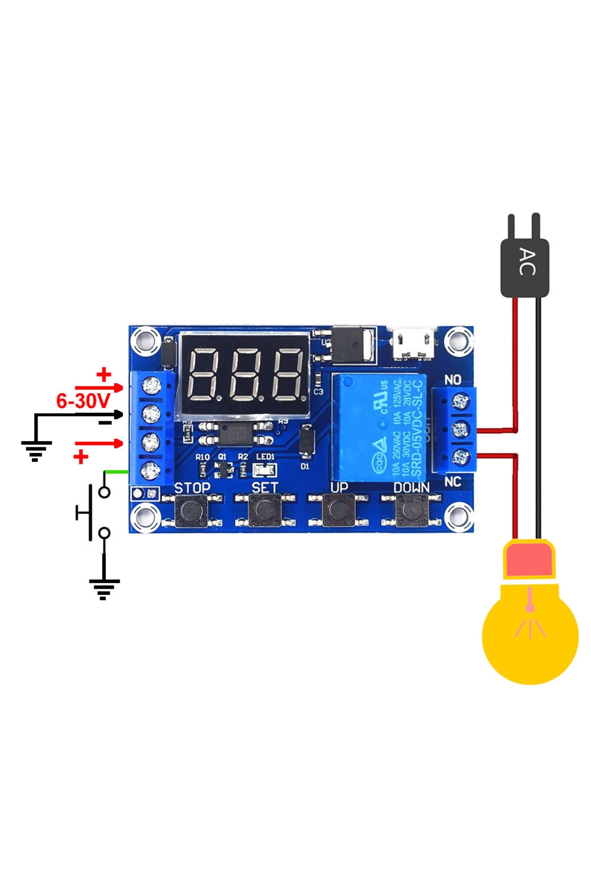 Zamanlayıcı Timer Röle Modül Gecikmeli Başlangıç 3 Hane 7 Segment 5