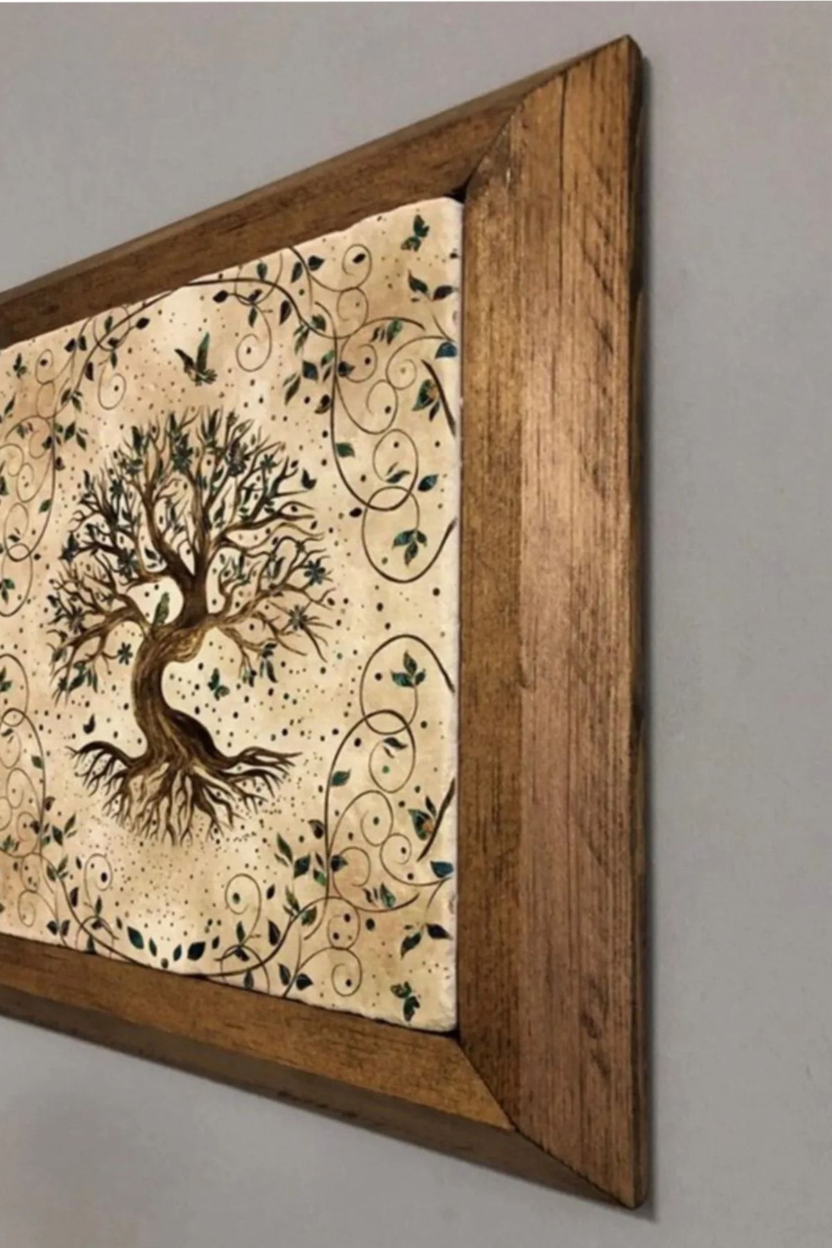 Oscar Stone Decor Masif Çerçeveli Hayat Ağacı (yaşam) Doğaltaş Tablo Pano 28x28 cm UX10118