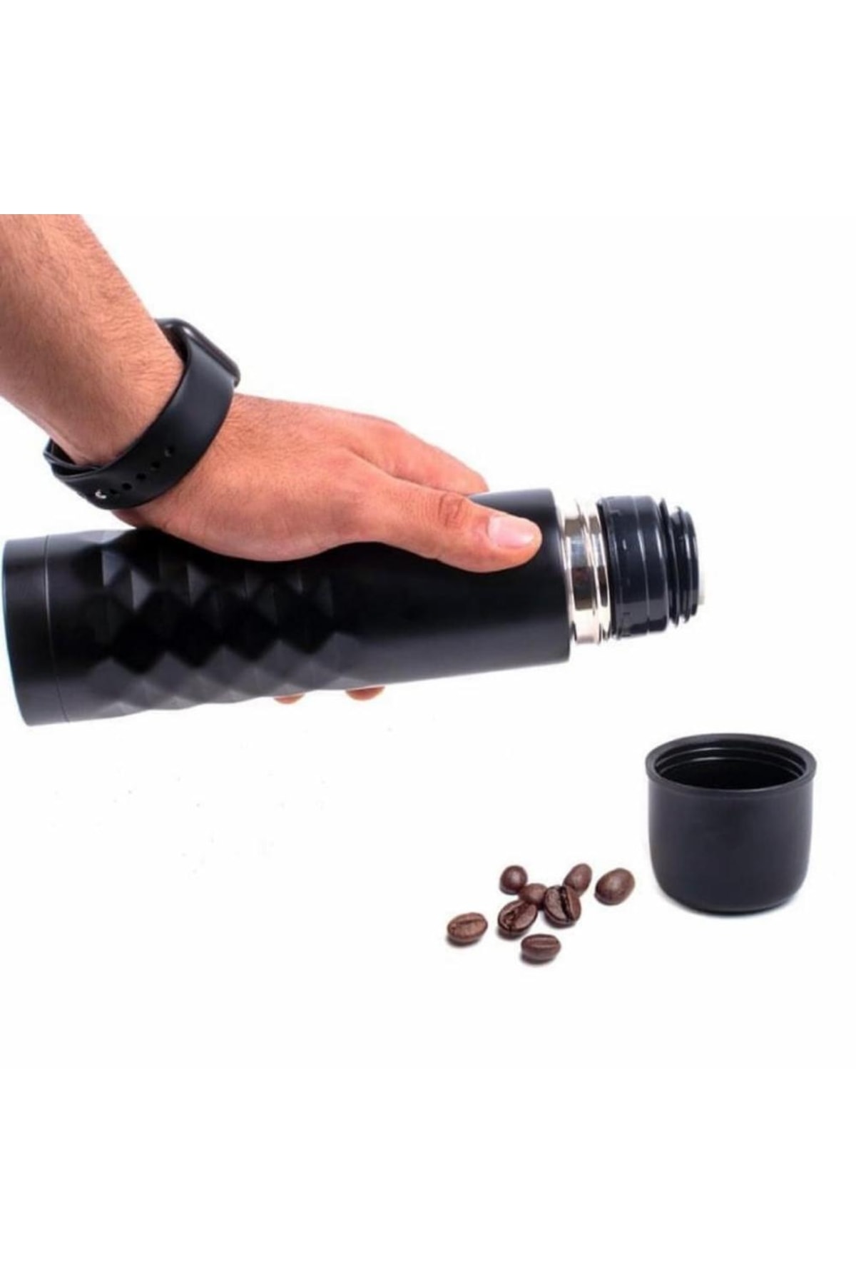Verahed Deri Kılıflı Bardaklı 500 Ml Mat Siyah Paslanmaz Çelik Küçük Mermi Termos Bardak Mama Termosu. fotoğrafı 4 (önizleme)