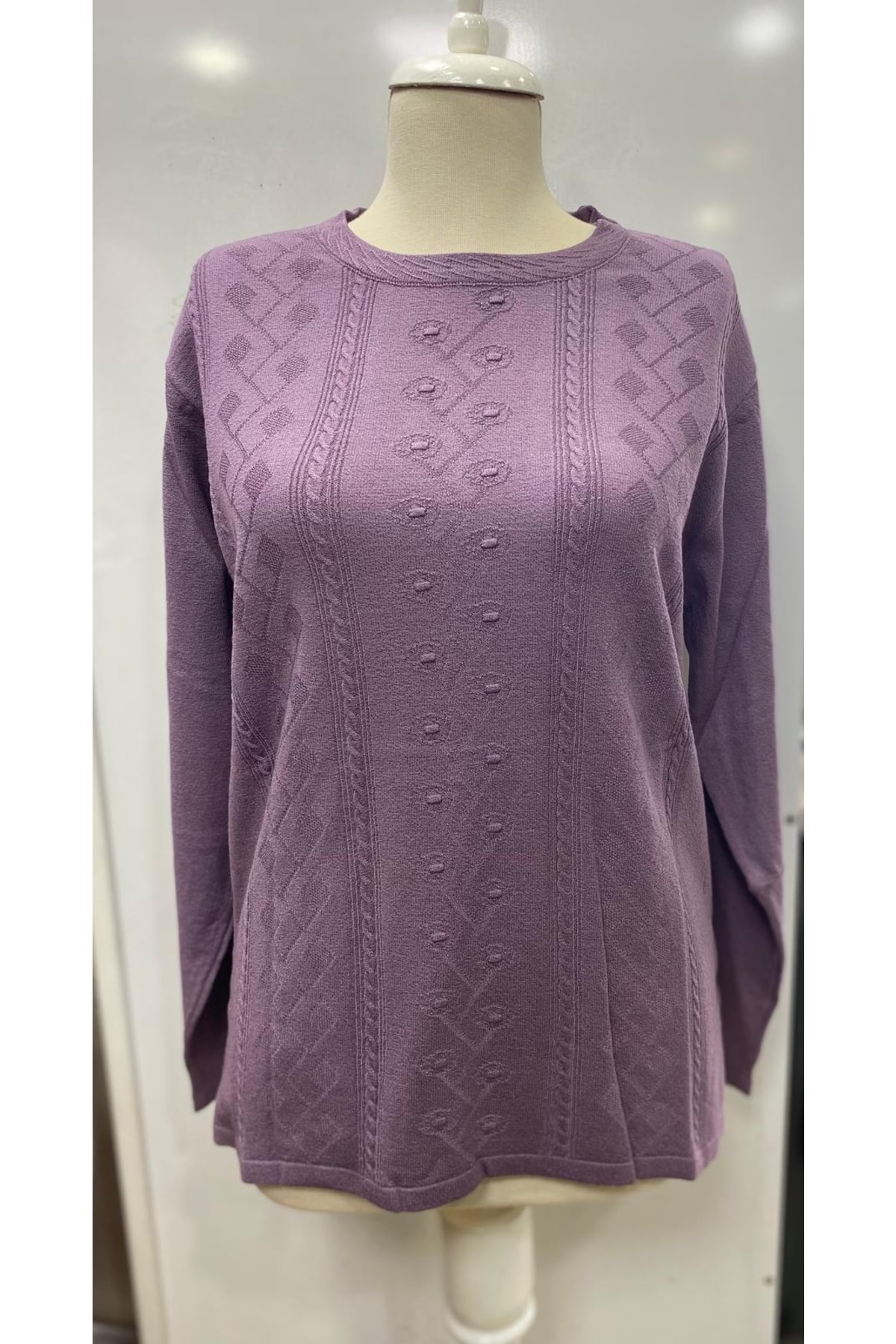 FATELLA  Anne Kadın Kışlık Mevsimlik Anneler Günü Yuvarlak Yaka Tek Renk Rahat Kalıp Triko Kazak - Görsel 2