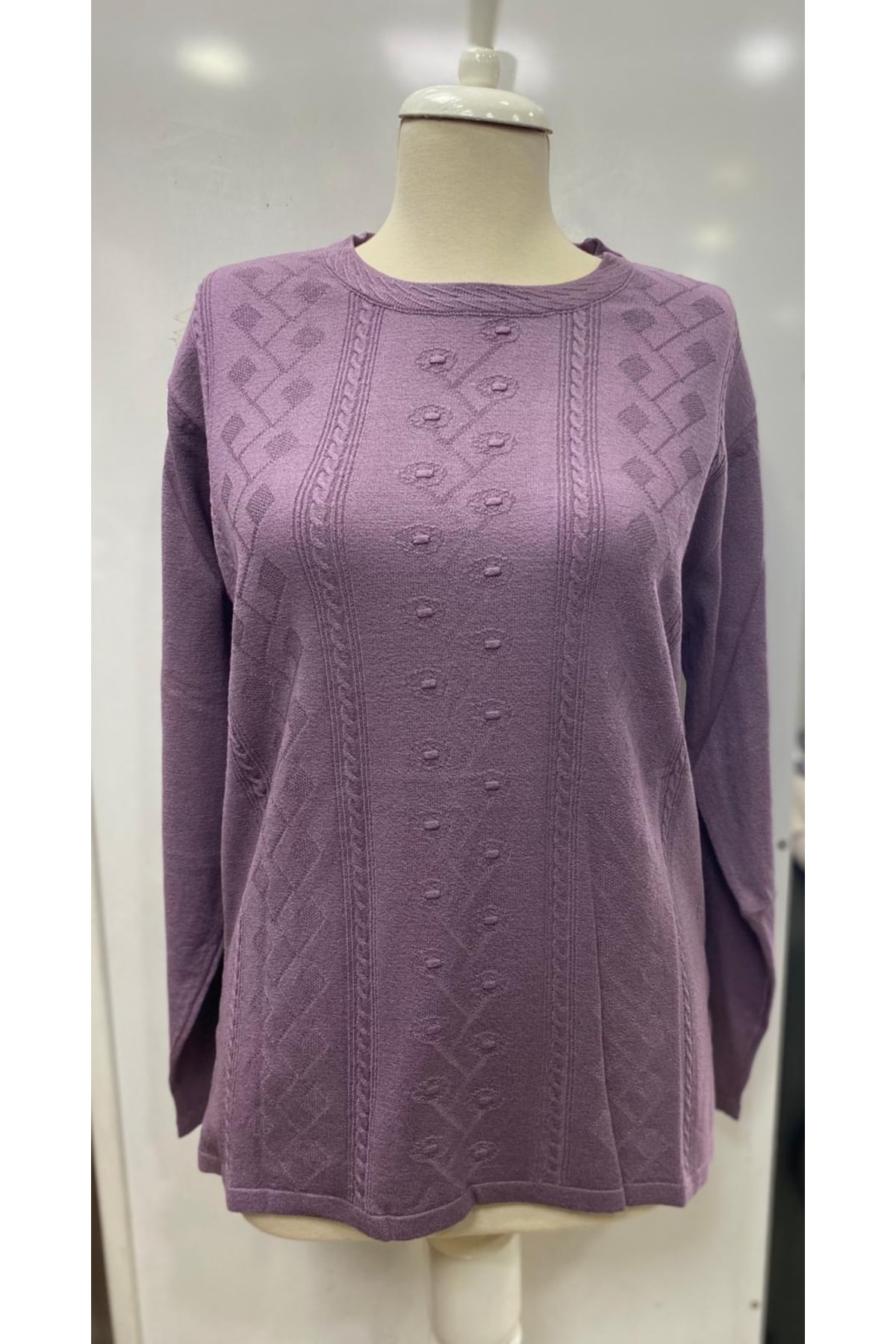 FATELLA  Anne Kadın Kışlık Mevsimlik Anneler Günü Yuvarlak Yaka Tek Renk Rahat Kalıp Triko Kazak - Görsel 3