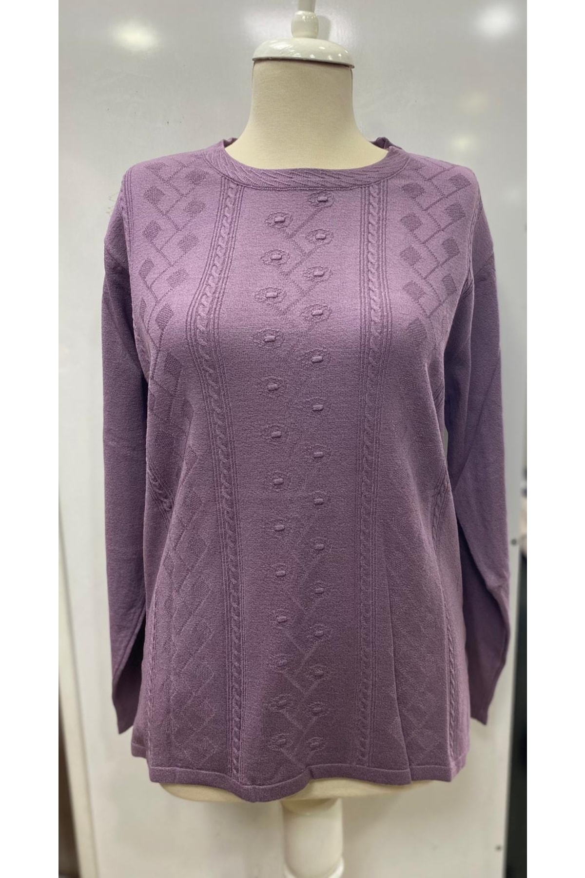 FATELLA  Anne Kadın Kışlık Mevsimlik Anneler Günü Yuvarlak Yaka Tek Renk Rahat Kalıp Triko Kazak - Görsel 4