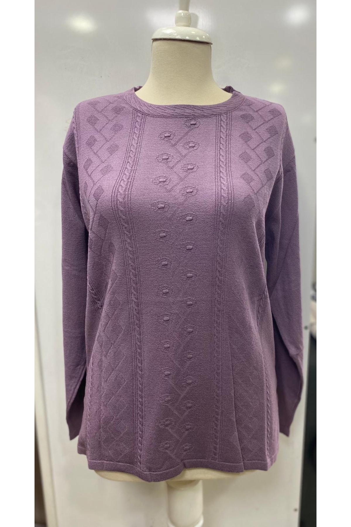 FATELLA  Anne Kadın Kışlık Mevsimlik Anneler Günü Yuvarlak Yaka Tek Renk Rahat Kalıp Triko Kazak - Görsel 6