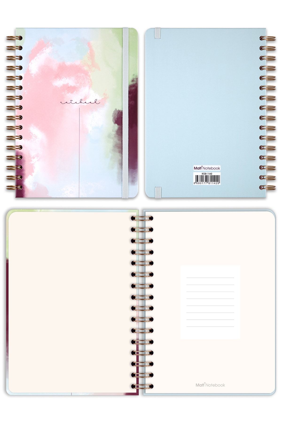 Matt Notebook-A5 15x21 Cm Spiral Elasticated Squared Undated Notebook 6