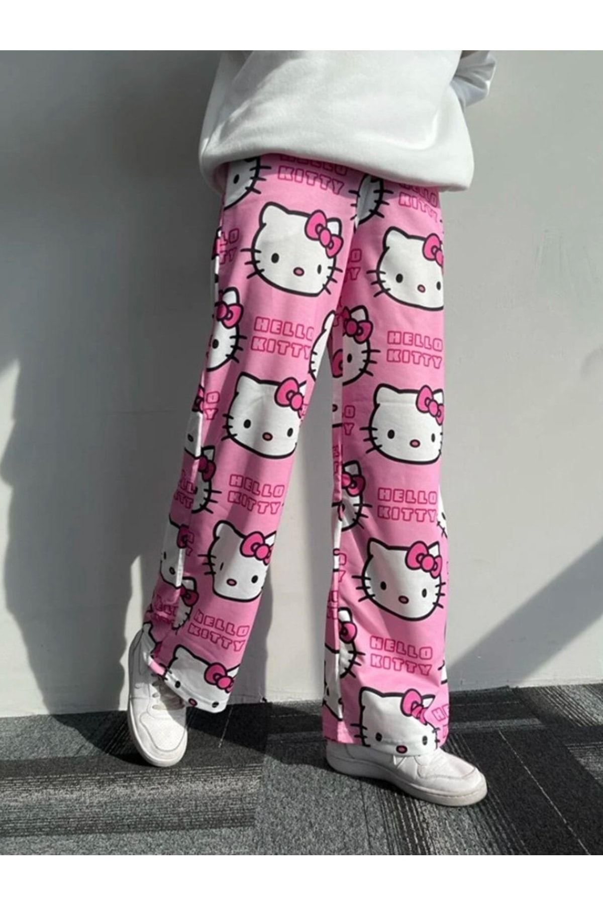 Pembe Kitty Cat Oversize Bol Paça Pijama Altı Eşofman