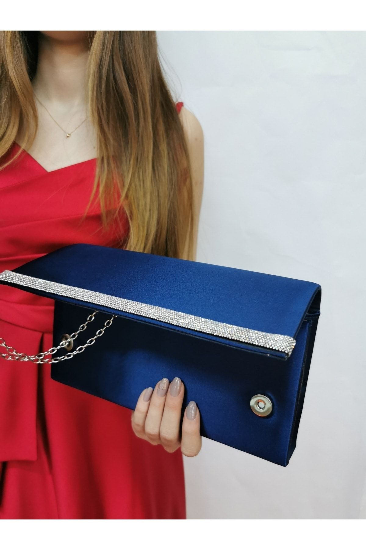 NAZART Women s Satin Stoned Navy Blue Evening Dress Clutch Portfolio Hand Night Wedding Engagement Bag