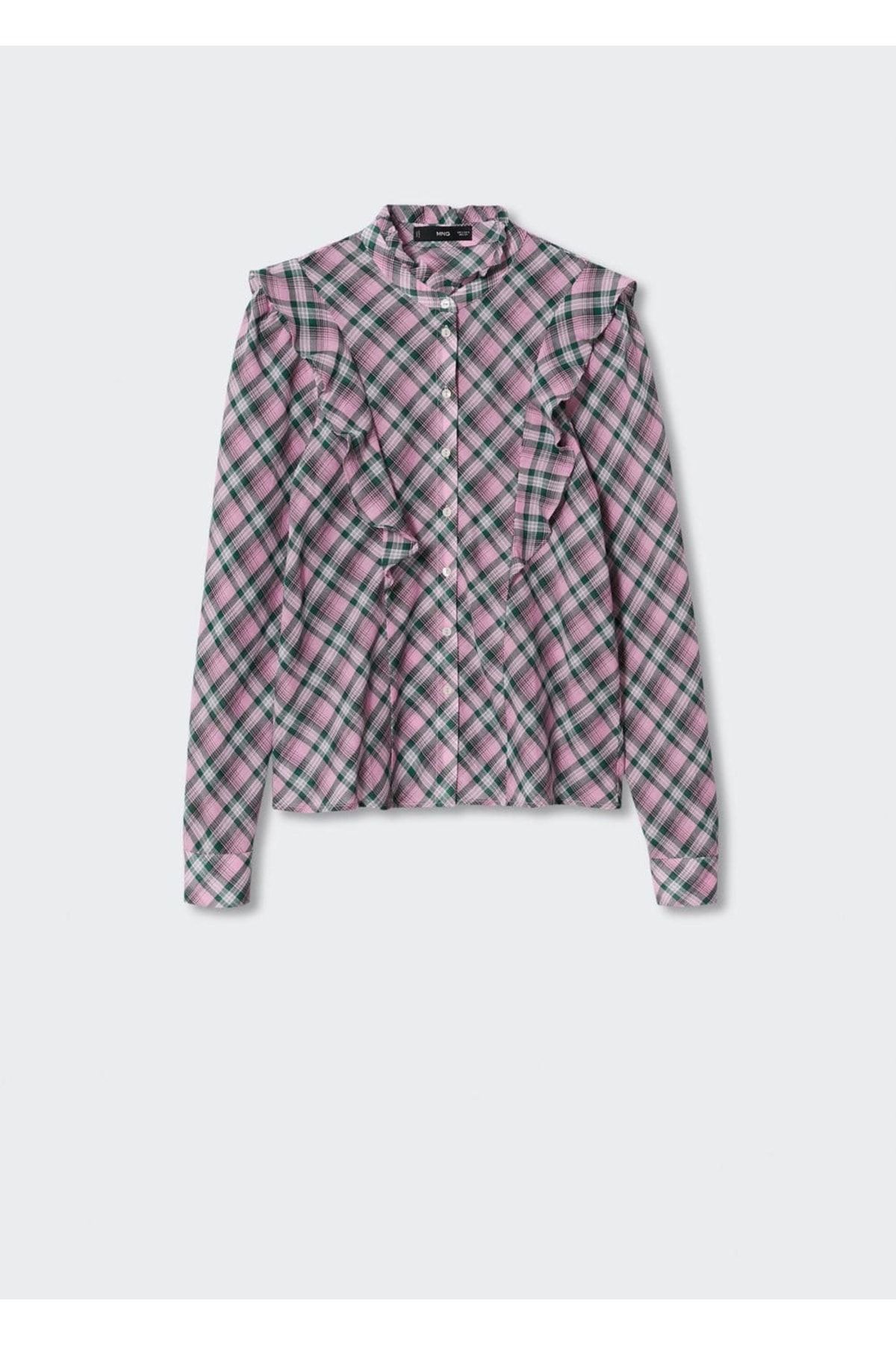 MANGO Woman-Flounce Check Blouse 3