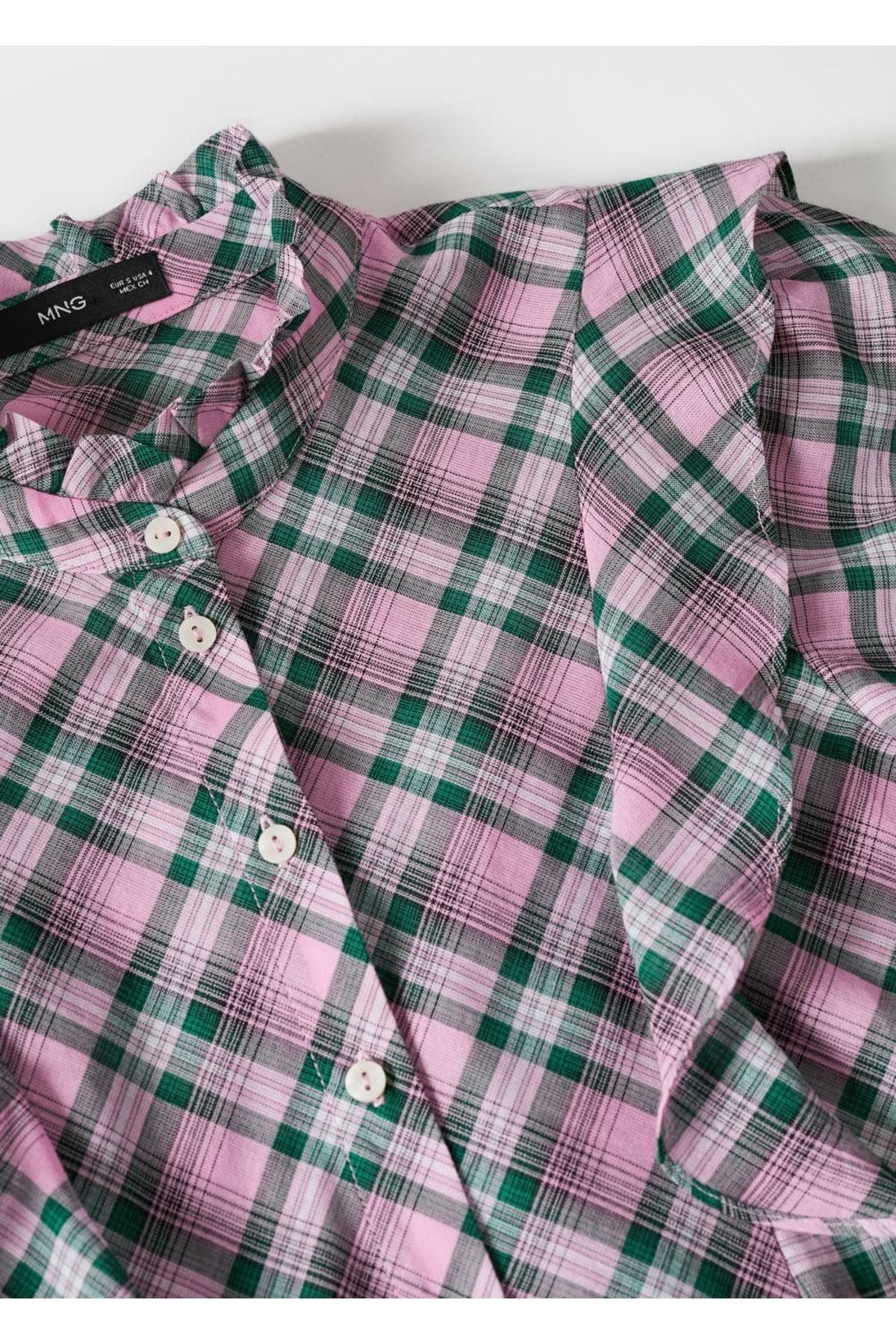 MANGO Woman-Flounce Check Blouse 7