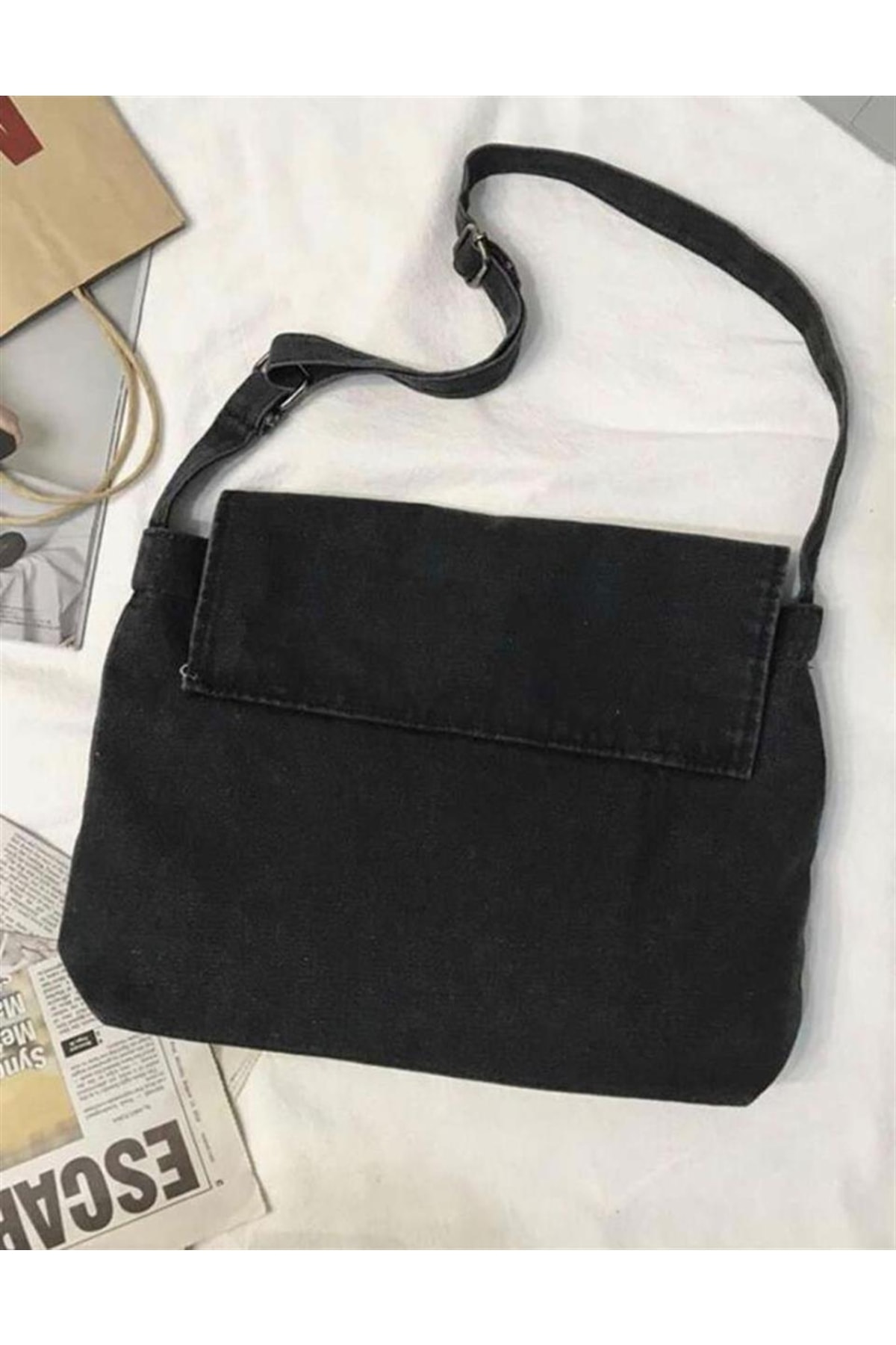 Gofeel Vintage Unisex Kot Gri Renkli Iç Hacmi Geniş Postacı Çantası görsel 4