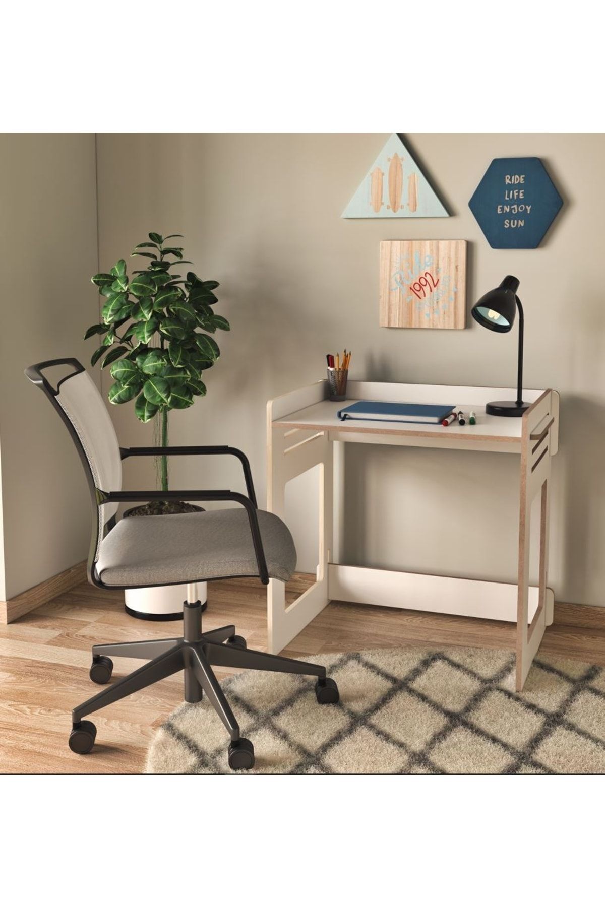NaturaEv Montesorri Beyaz Ahşap Mdf, Laptop Bilgisayar, Ofis Ders Masası, Çocuk Çalışma Masası OH10738