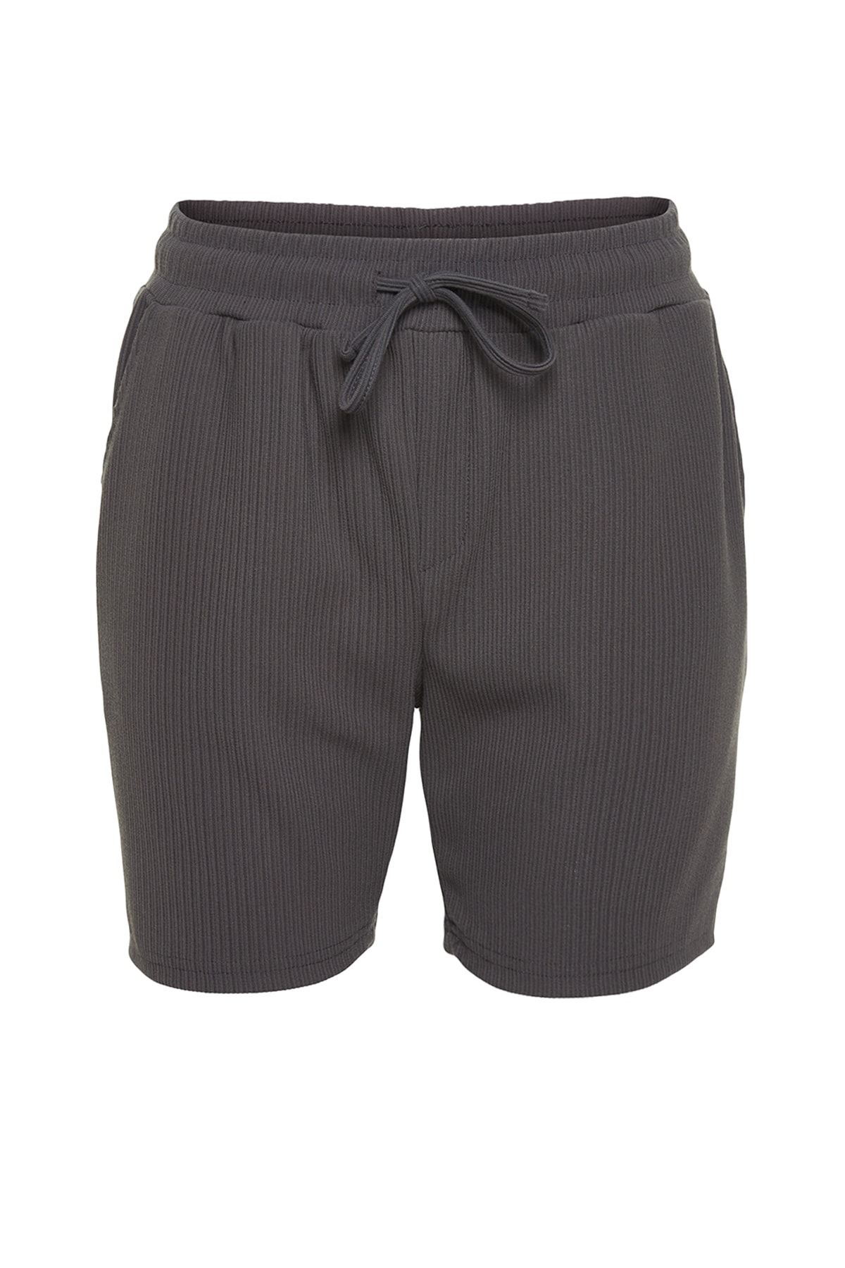 Trendyol Collection-Mittellange, knitterfreie Ottoman-Shorts mit geräucherter Textur – normale Passform, zum Schnüren TMNSS23SR00039 7