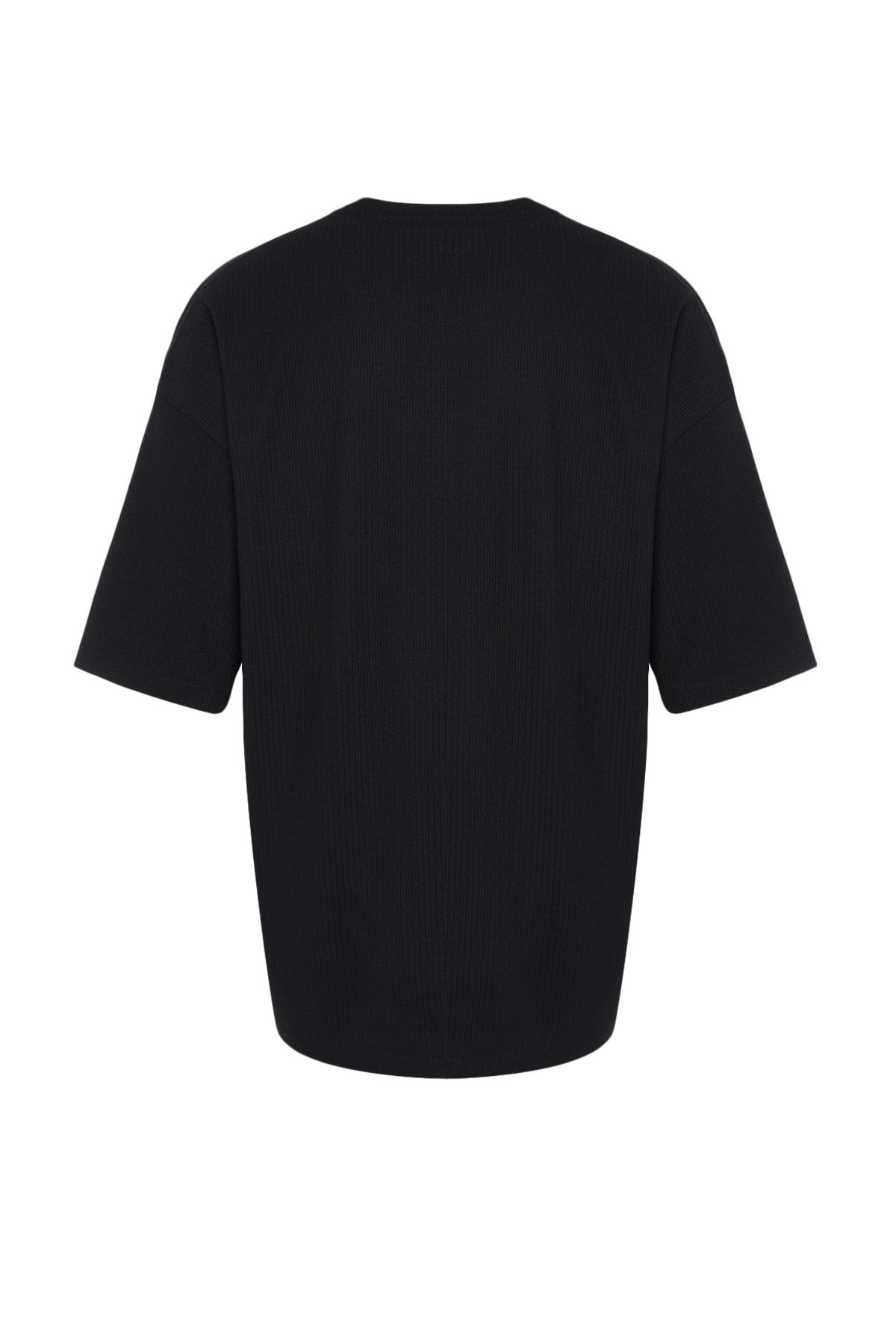 Trendyol Collection-Schwarzes, übergroßes, kurzärmliges, strukturiertes Ottoman-T-Shirt mit Rundhalsausschnitt in limitierter Auflage TMNSS23TS00081 8