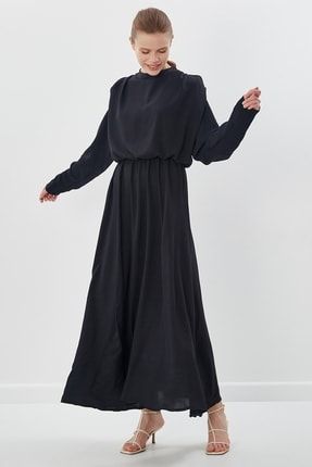 Omuz Vatkalı Elbise Siyah BLT8139