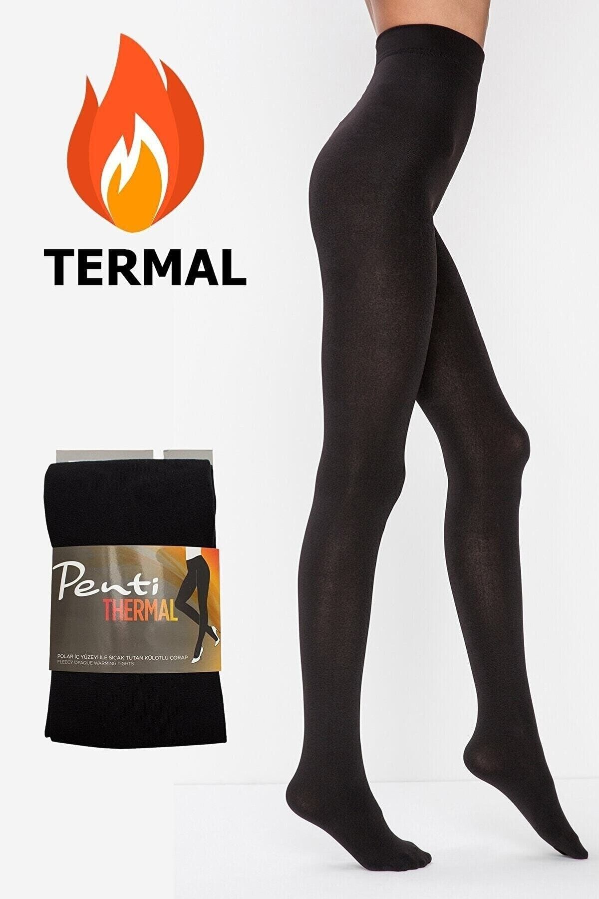 VINIA Thermal 2 Pack Black Fleece Lined Winter Flexible Pantyhose - Trendyol