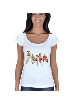 Unisex Beyaz One Direction Hayran Kısa Kollu Açık Yaka Tshirt TD72993