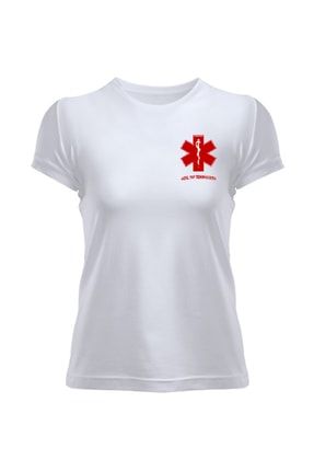112 Acil Sağlık Att Acil Tıp Teknisyeni Ambulans Kırmız Baskılı Kadın Tişört TD287837
