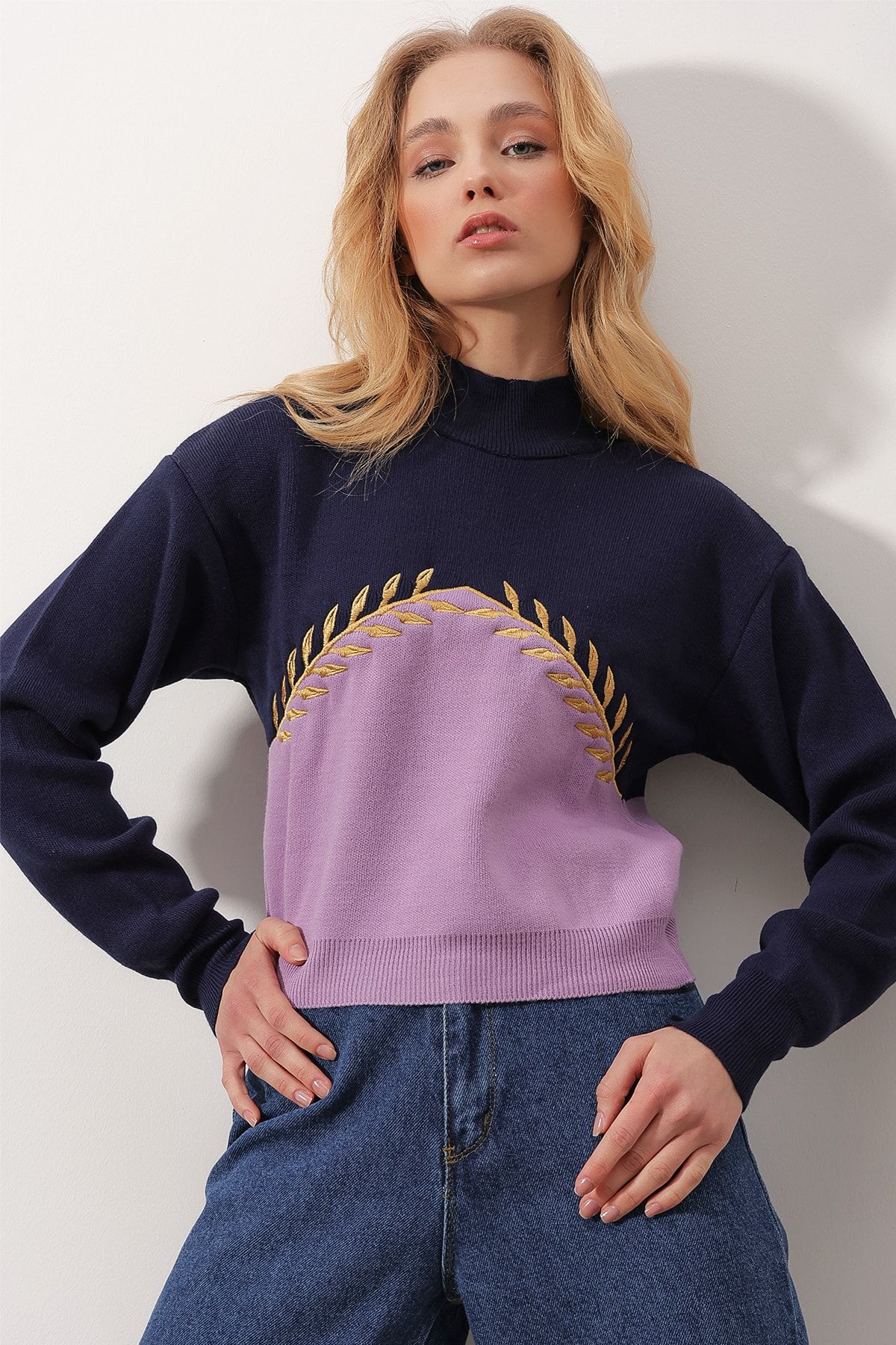 Trend Alaçatı Stili Pullover Dunkelblau Regular Fit