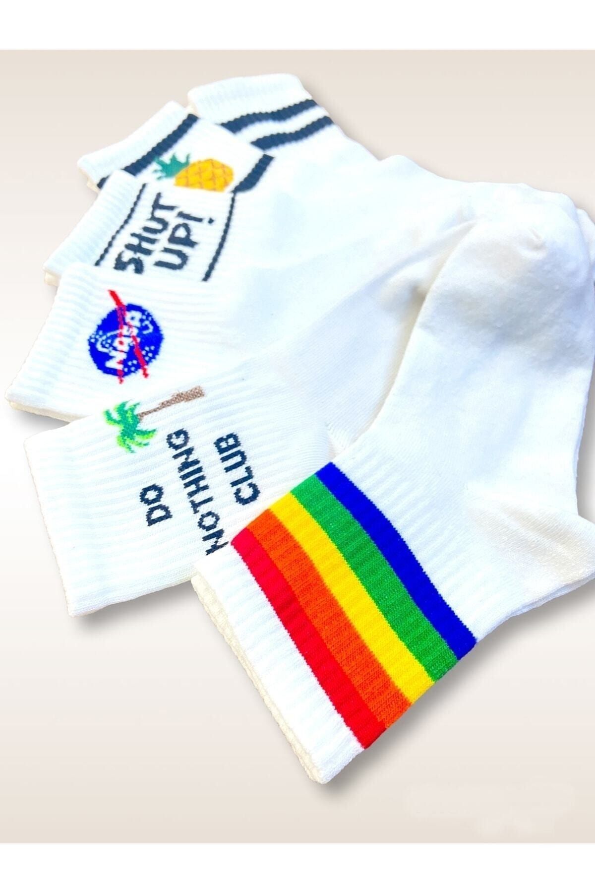 Socks Stores Erkek Kadın Çorap Soket Uzun Corap Renkli Desenli Çoraplar 6 Adet ZN11236