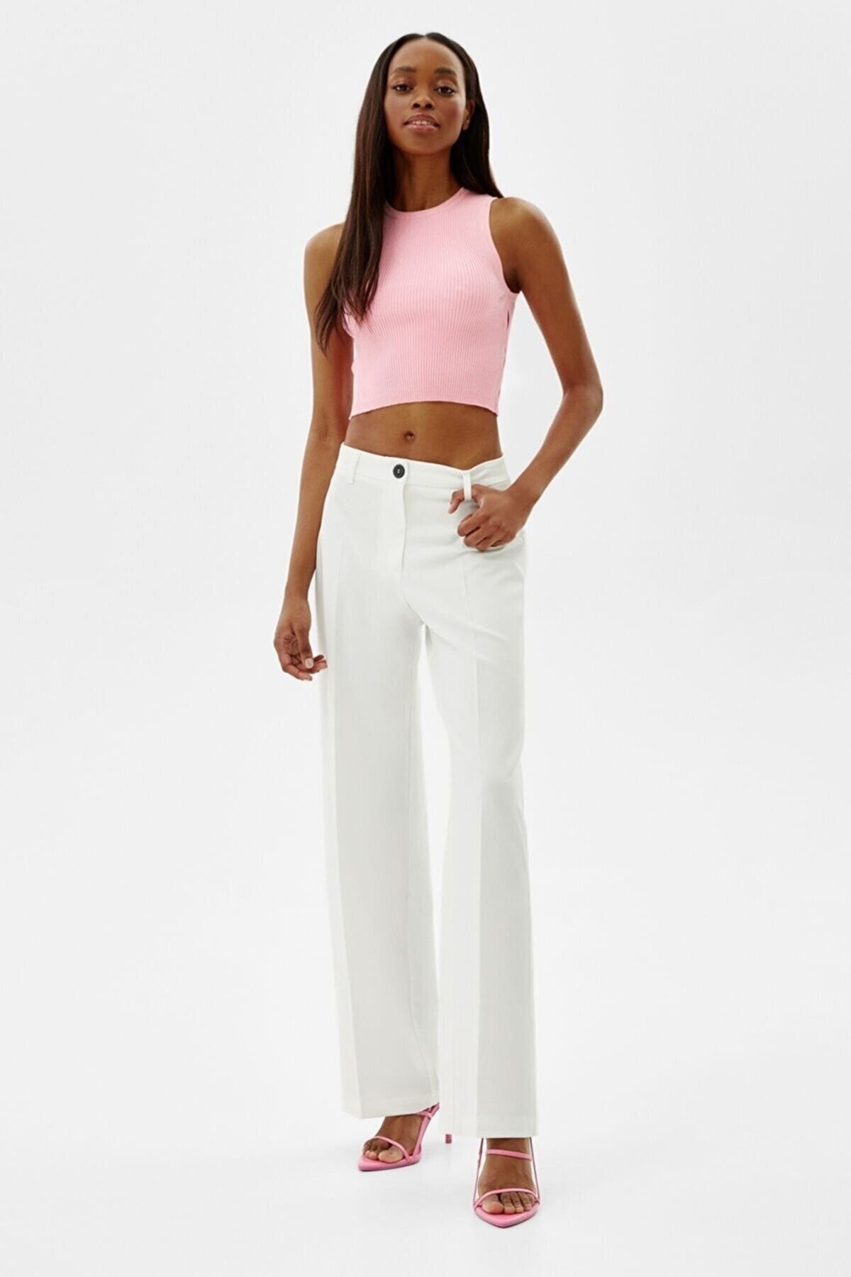 Trn JNS-Brabus Women's White Striped High Waist Loose Leg Trousers Palazzo 2