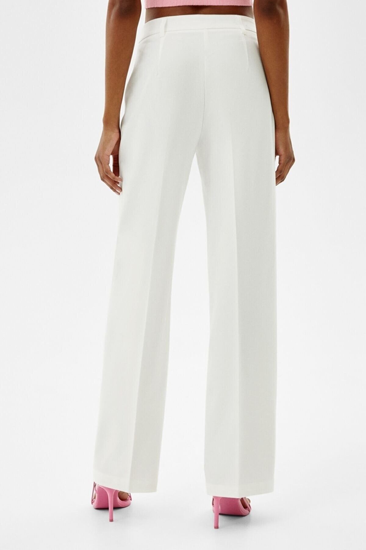 Trn JNS-Brabus Women's White Striped High Waist Loose Leg Trousers Palazzo 5