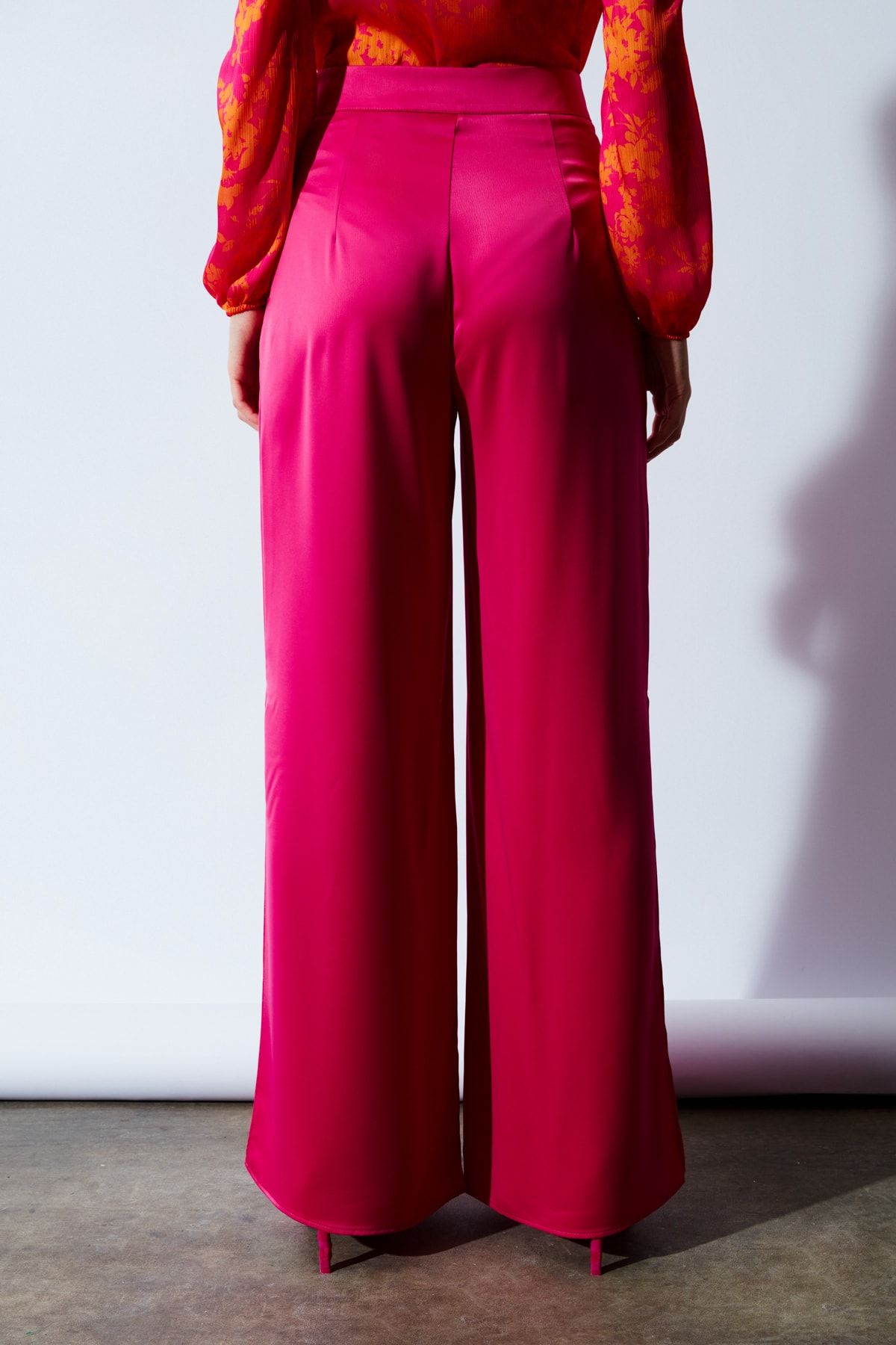 Sateen Yırtmaç Detaylı Saten Pantolon - Fuşya IR7154