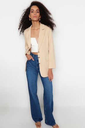 TRENDYOLMİLLA Bej  Dokuma Astarsız Blazer Ceket TWOSS23BC00064