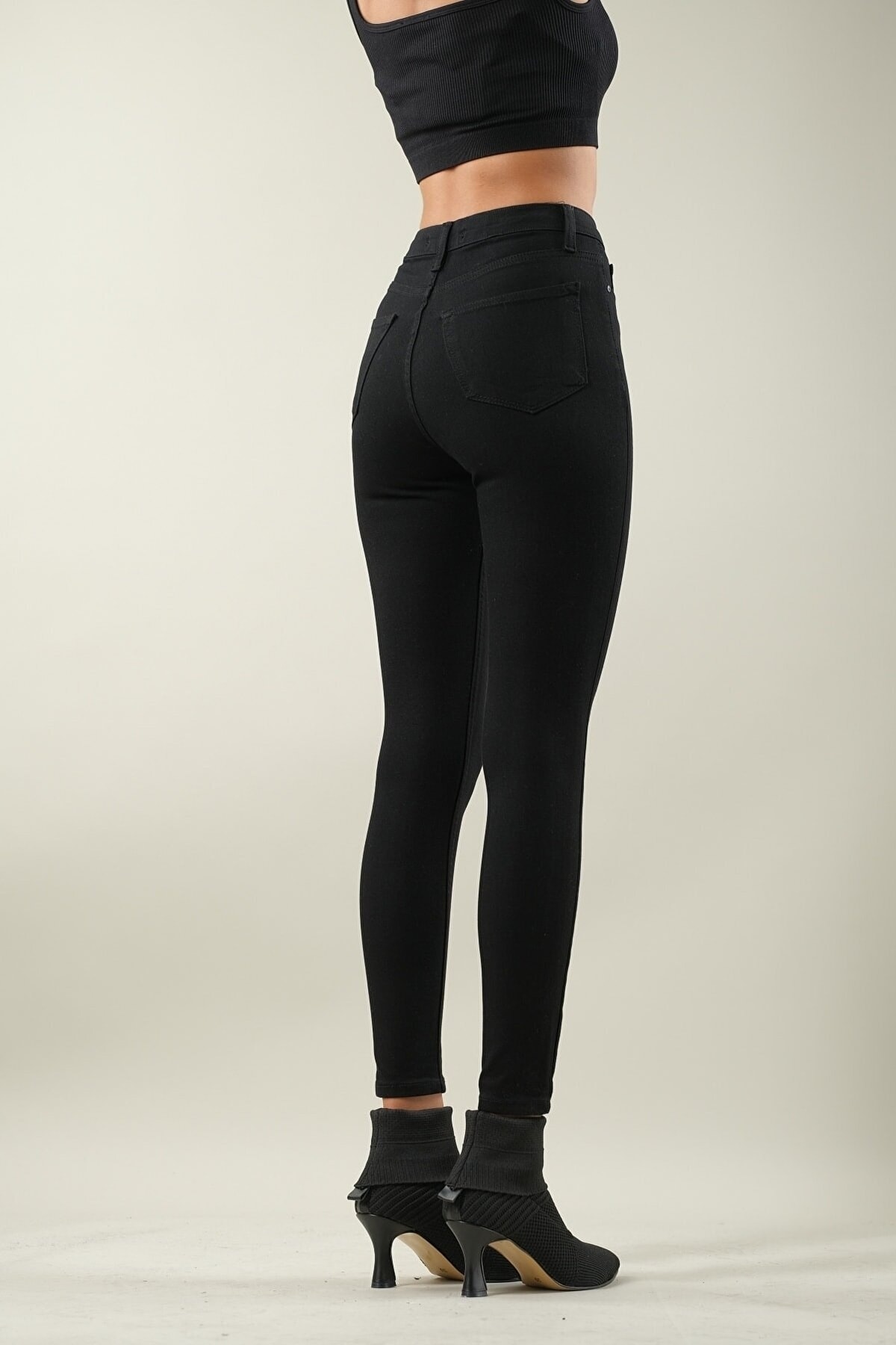Nabayuna Black High Waist Wrap Skinny Narrow Leg Fading Jeans Trousers