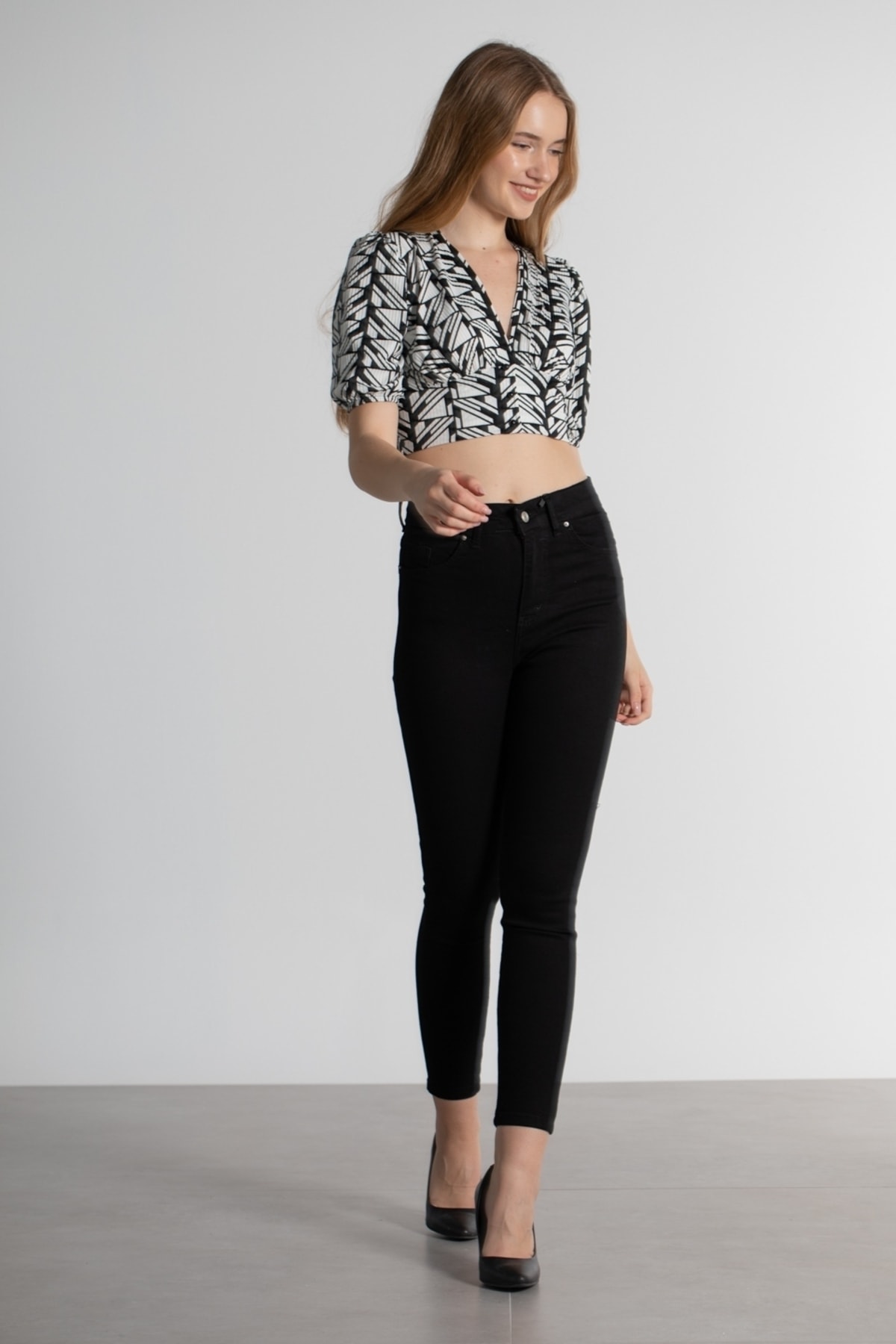 Golinga Black High Waist Wrap Skinny Narrow Leg Fadeproof Jeans Trousers