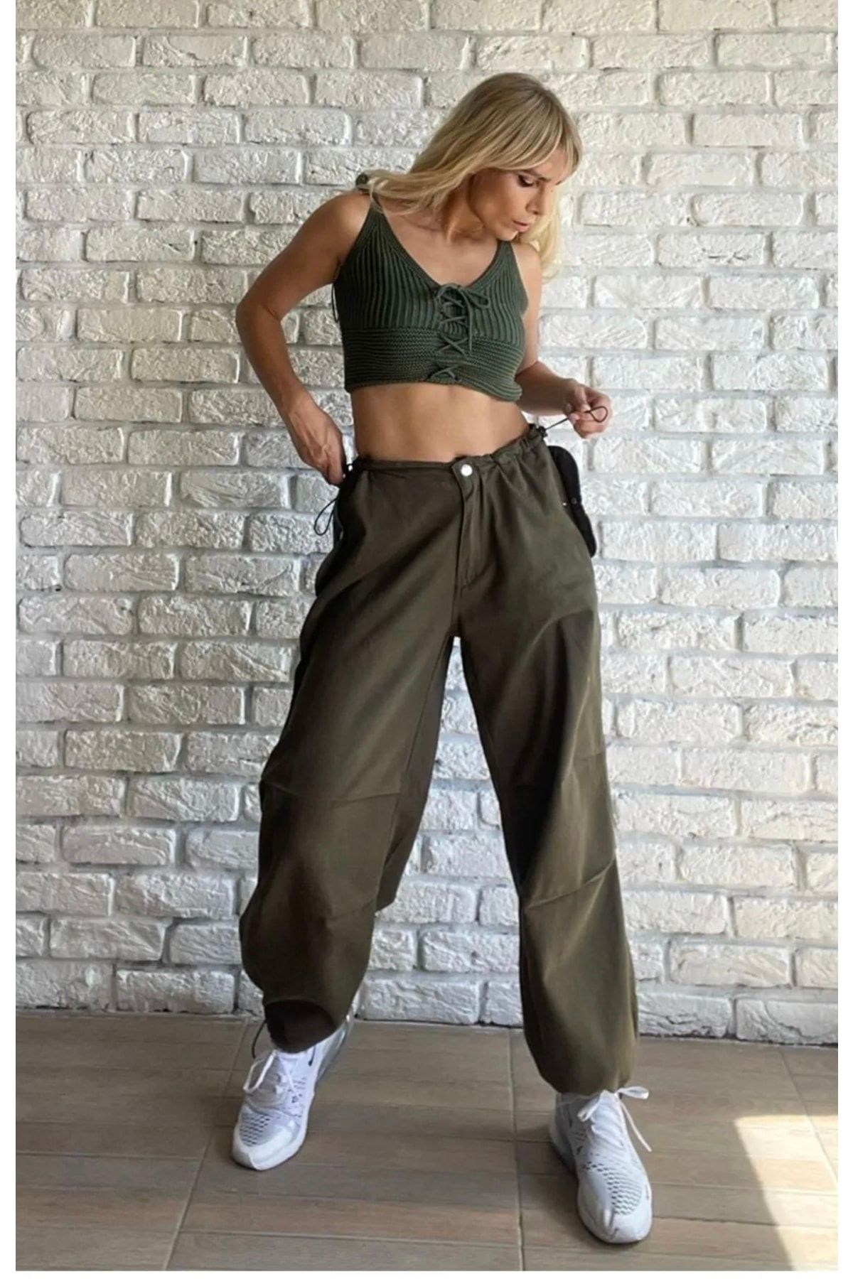 GİPSBUTİK Yeşil Tactical Paraşüt Kumaş Pantolon