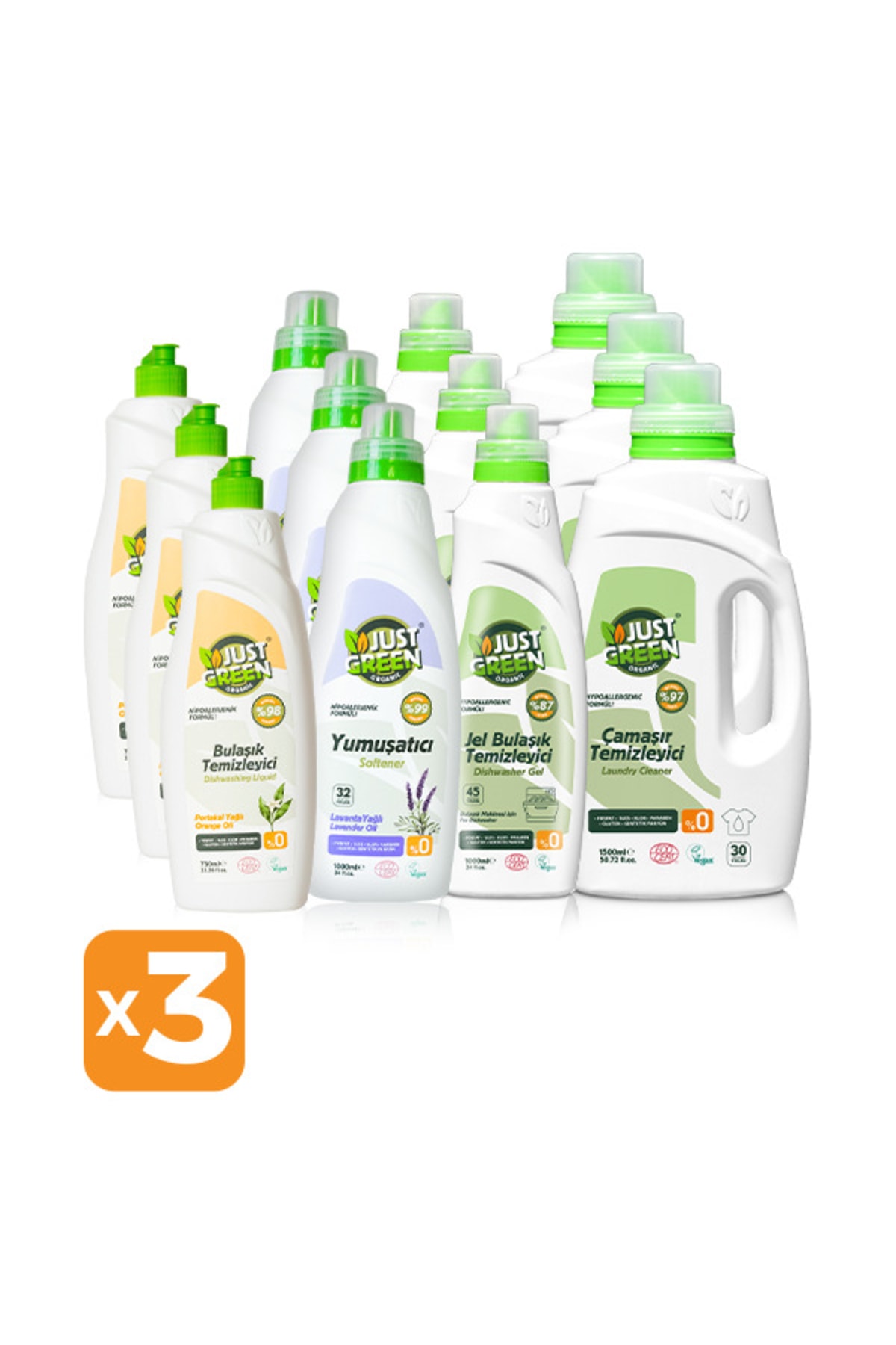 Just Green Organic 3'lü / Bulaşık Temizleyici/yumuşatıcı/jel Bulaşık Temizleyici/çamaşır Temizleyici