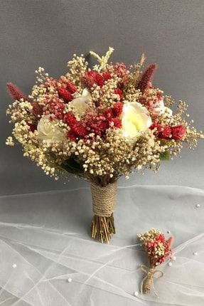 Beyaz Ve Kırmızı Gelin Buketi Ve Damat Yaka Çiçeği TXCB57F6A954175