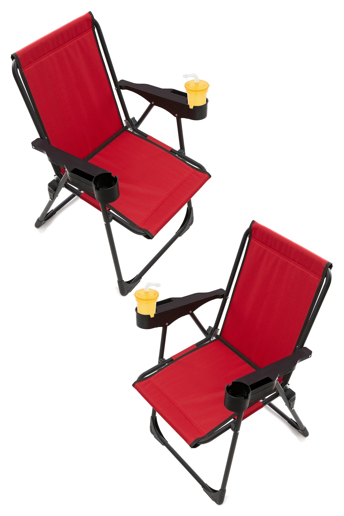 moniev Silva 2 Adet Kamp Sandalyesi Bardaklıklı Lüks Piknik Sandalye Kırmızı