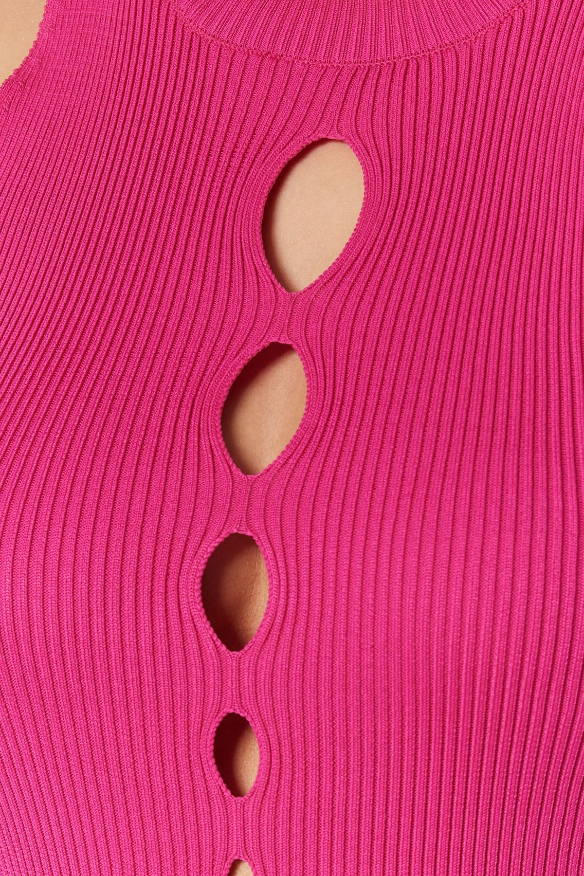Trendyol Collection-Fuchsia Knitwear Short Evening Dress - Window Detailed TPRSS23EL00367 5