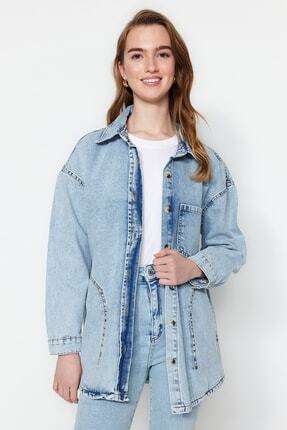 Trendyol Modest A&ccedil;ık Mavi Regular Fit Denim Tek Cepli Kot Ceket TCTSS23CK00049