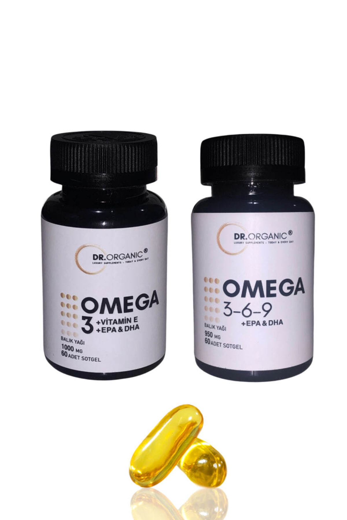 Dr. Organic (omega 3-6-9 Balık Yağı 60 Ad.) +(omega 3 Balık Yağı + E Vitamini 60 Ad.)yüksek Kalite Skt: 11-2024