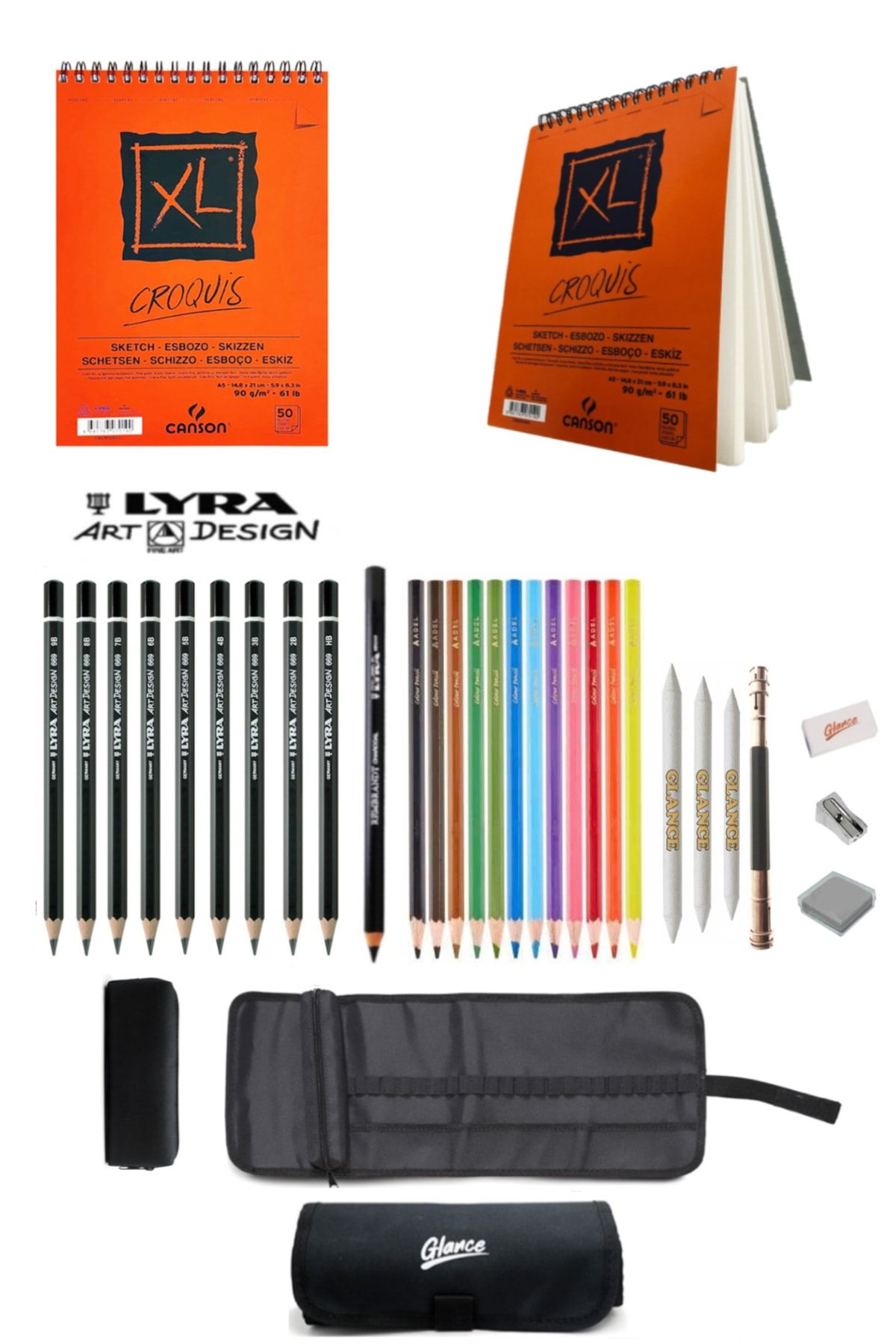 GLANCE-Canson Xl A5 Sketch Notebook with Charcoal and Dry Color Pen Roller Pen Holder Drawing Sketch Set 1