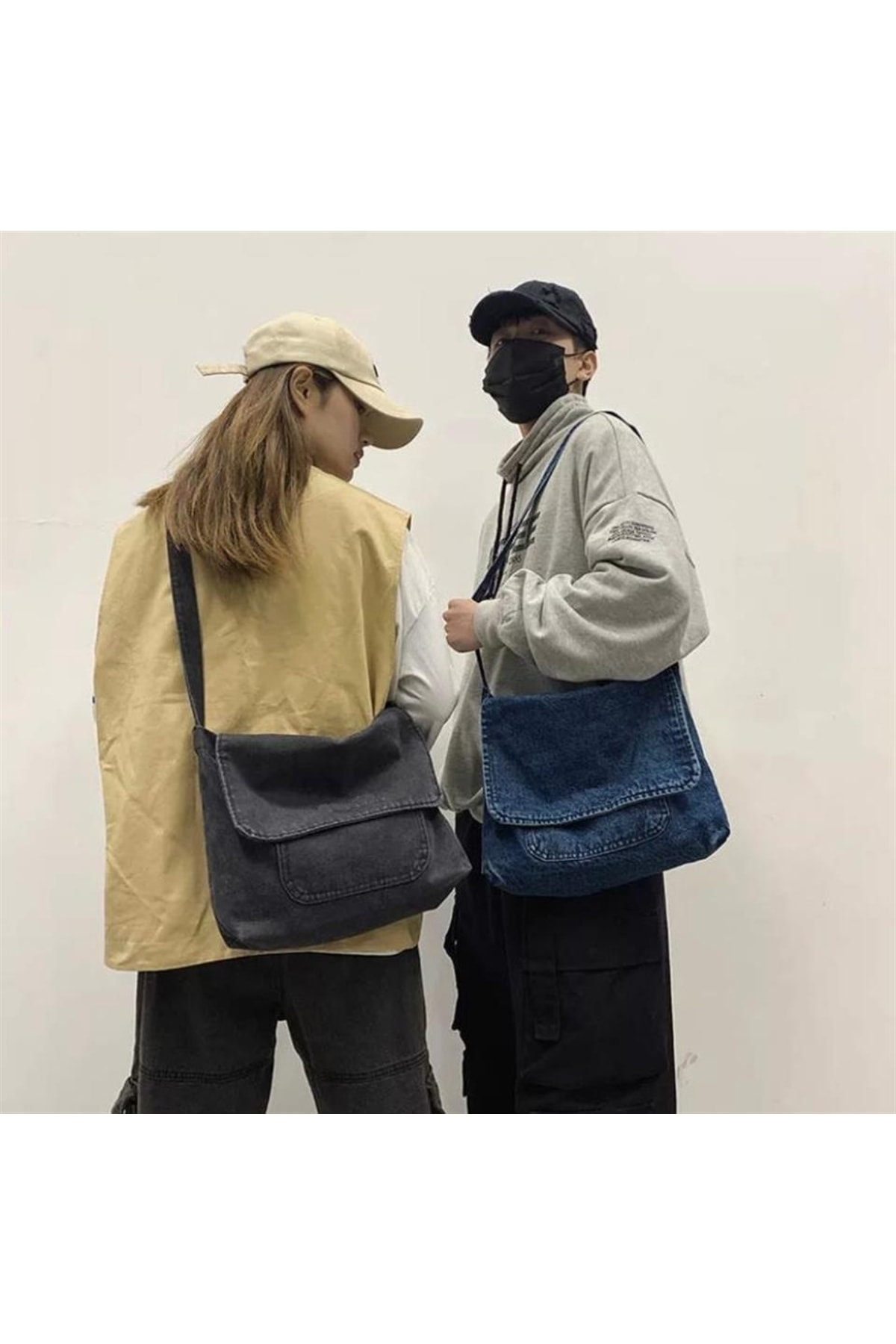 Gofeel Vintage Unisex Kot Gri Renkli Iç Hacmi Geniş Postacı Çantası görsel 6