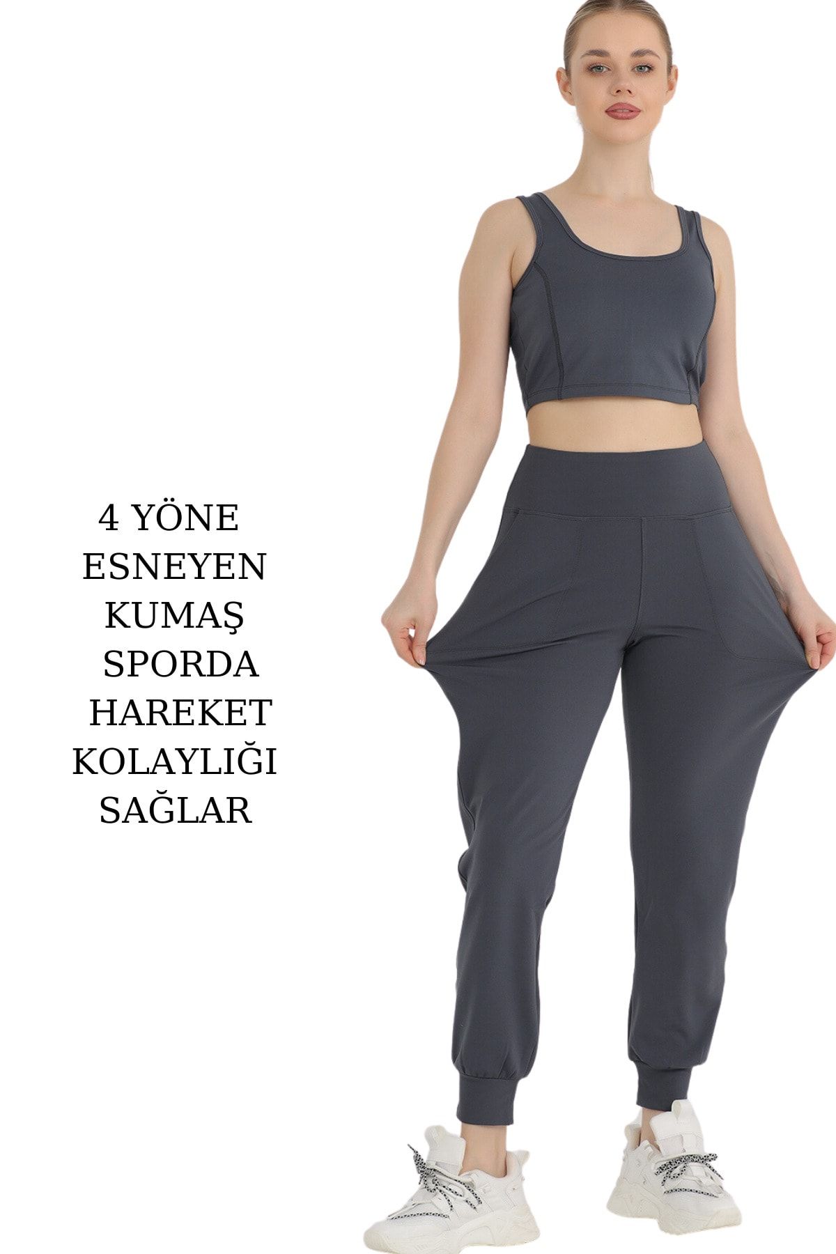 missmaral Kadın Eşofman Alt Antrasit Jogger Dalgıç Kumaş Yüksek Bel Çift Cepli Rahat Esnek Şık 1061 VB11255