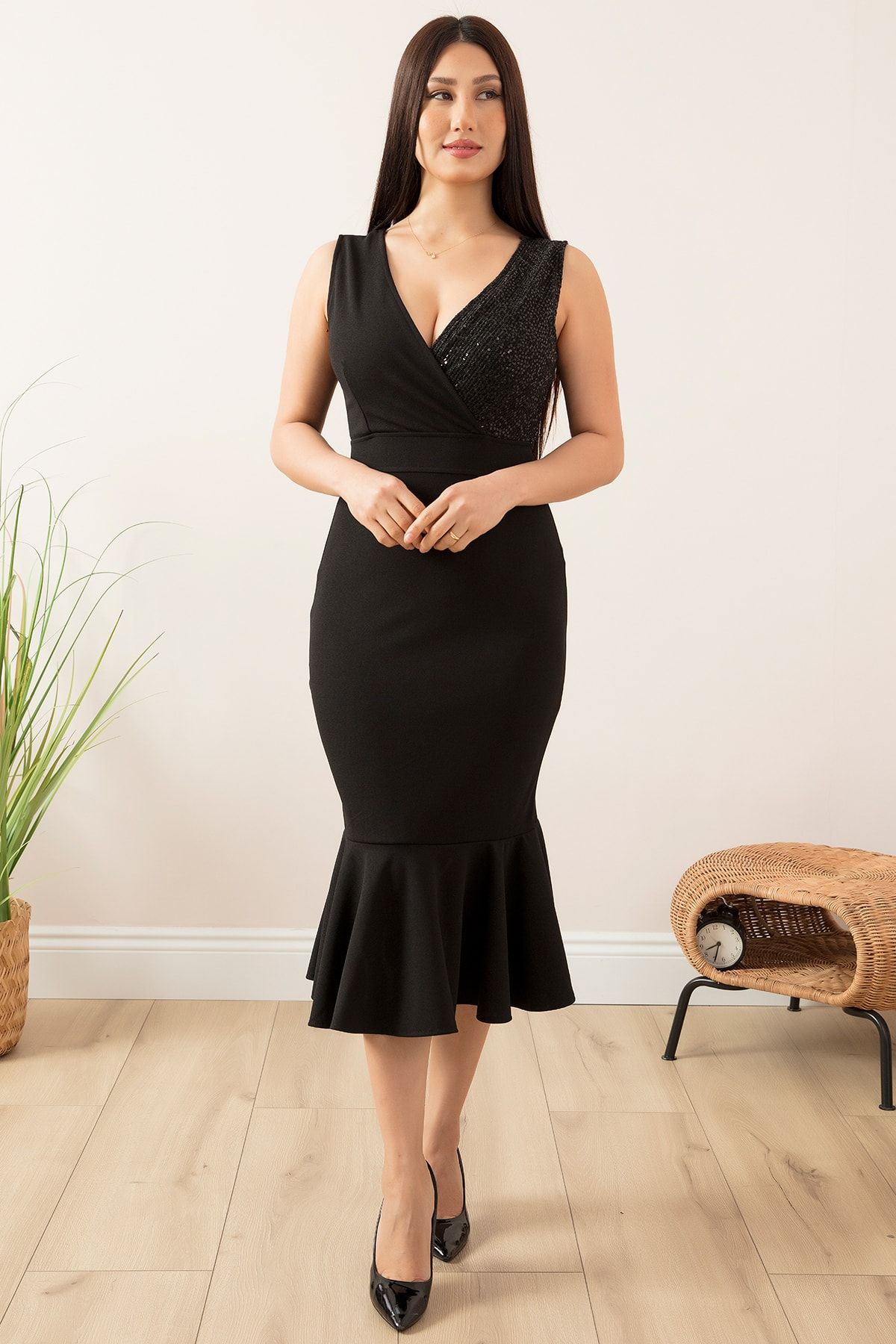 PULLIMM-Double Breasted Collar Skirt Flounces Short Evening Dress 13344 3