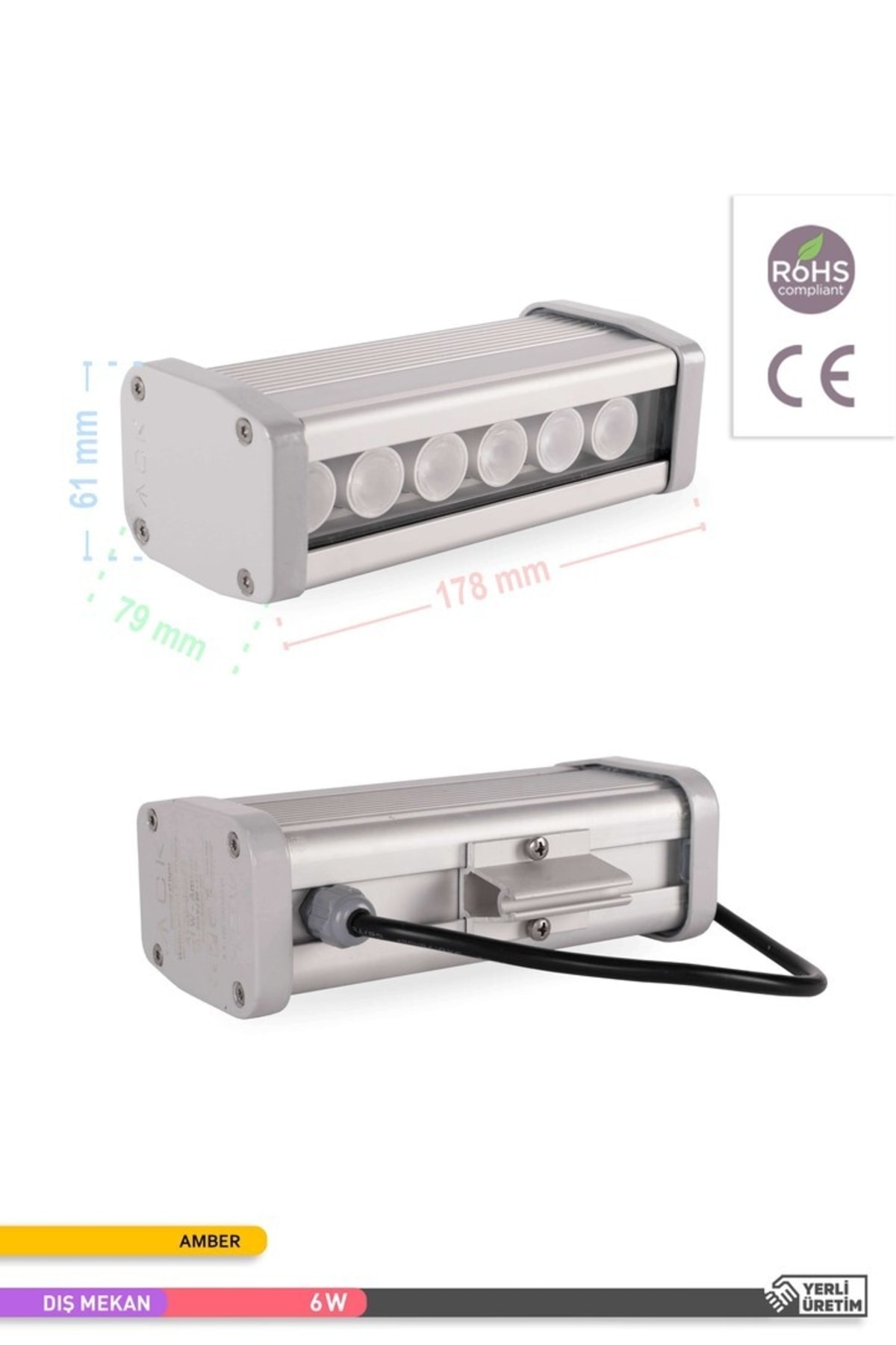 Led Wallwasher Amber Işık 6w 180mm 4
