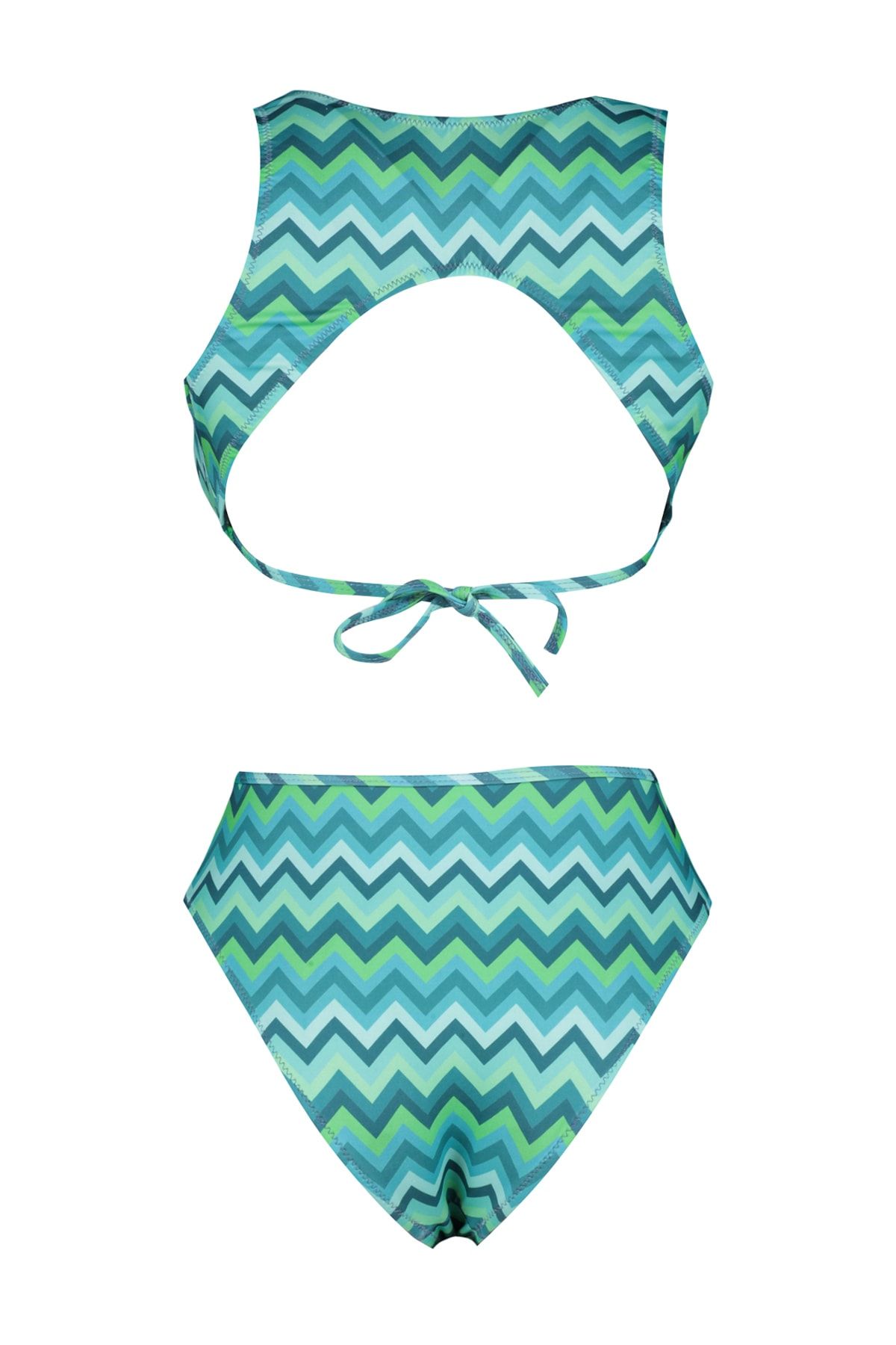 Trendyol Collection-Geometrisch gemusterter, tief ausgeschnittener, normaler Badeanzug mit hohem Beinausschnitt TBESS23MA00340 13