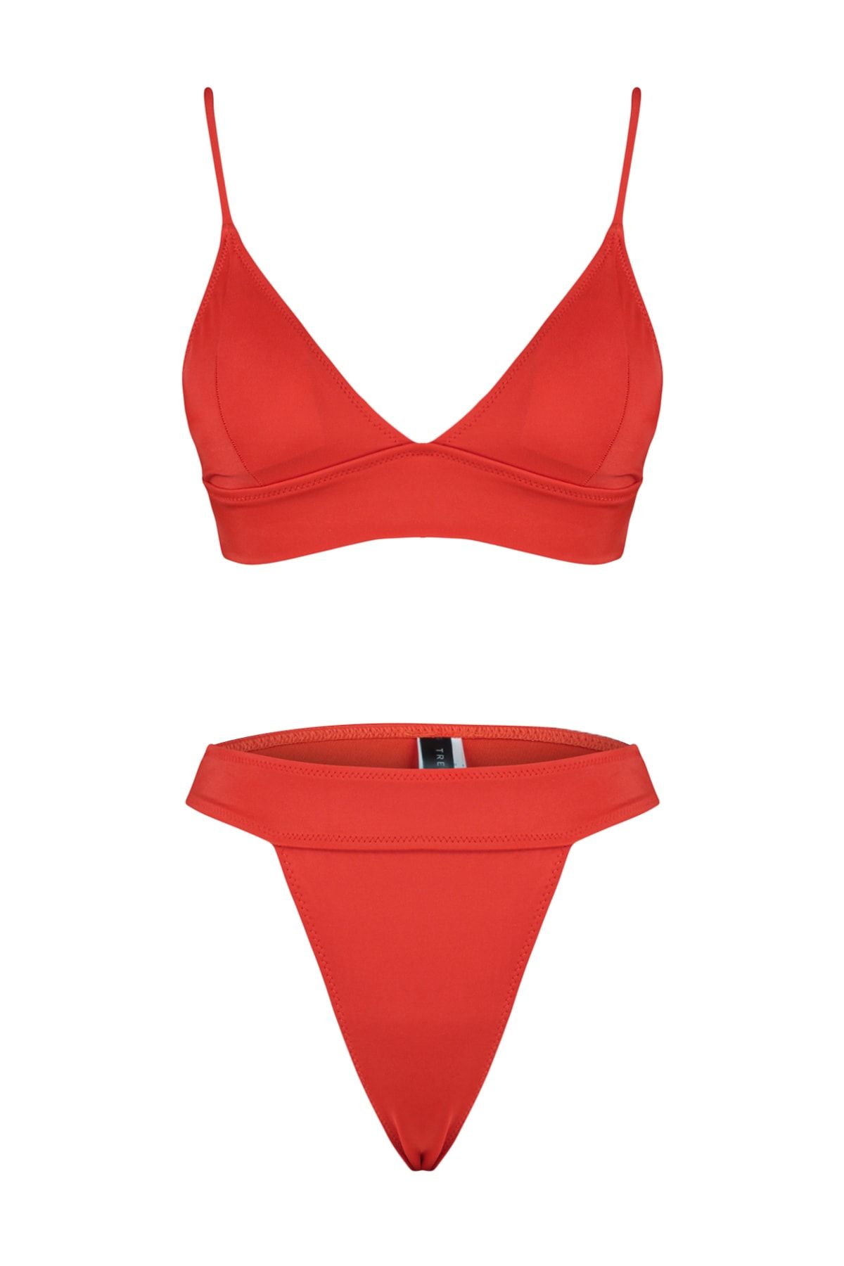 Trendyol Collection-Rotes, dreieckiges, strukturiertes Bikini-Set mit hohem Beinausschnitt TBESS23BT00069 5