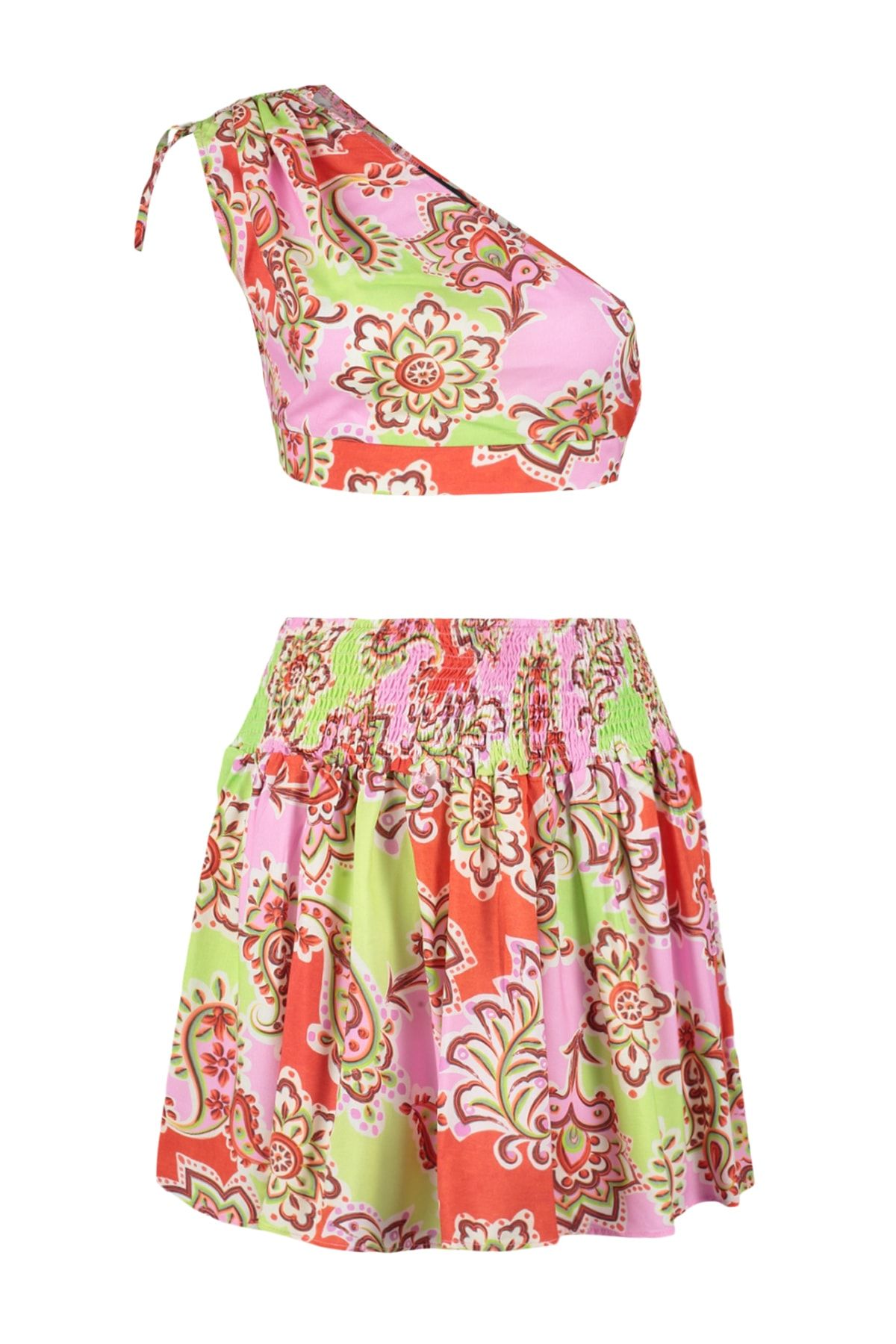 Trendyol Collection-One Shoulder Shawl Print Woven Blouse and Beach Skirt Set - Tbess23Au00056 7