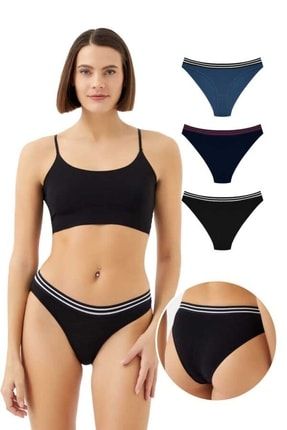 Kadın Renkli Spor Basic Pamuklu Bikini Külot 3'lü Paket CTNHLL0338