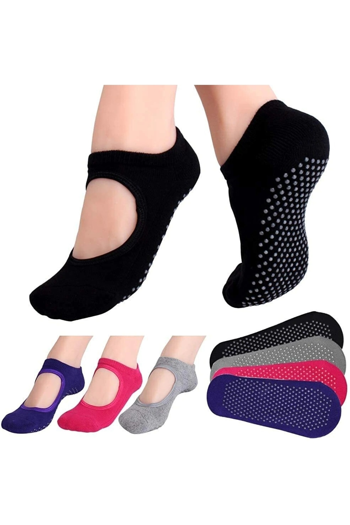 çorapmanya 3 Çift Silikonlu Pilates - Yoga Çorabı Çok Renkli
