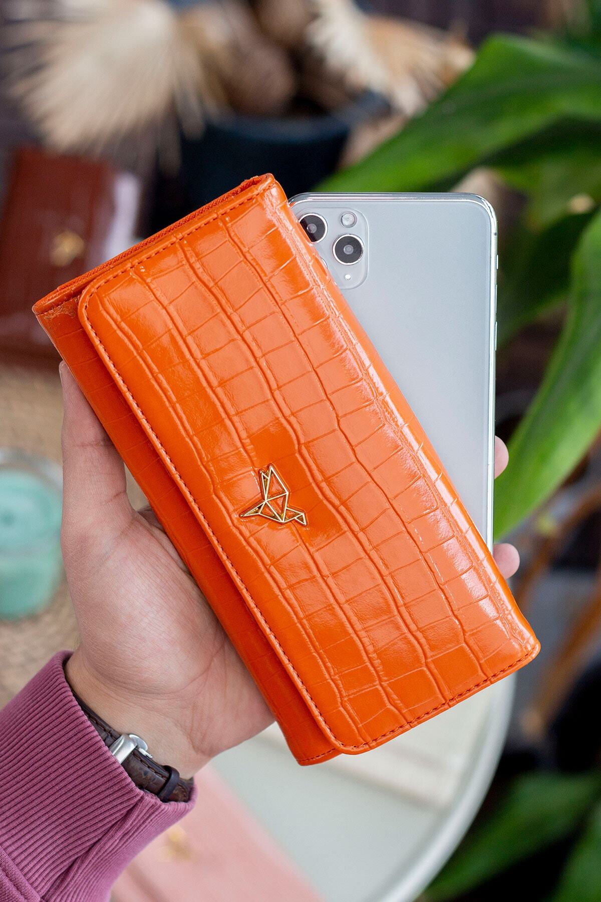 Garbalia Lady Teknolojik Deri Kroko Desen Bol Kartlıklı Bozuk Para Bölmeli Şık Turuncu Kadın Cüzdanı