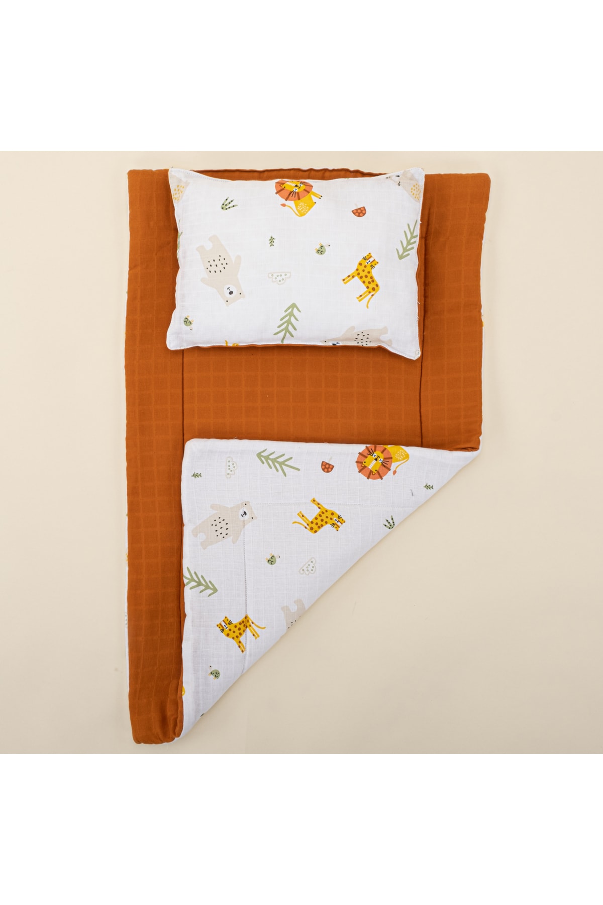 Yunikobaby Alt Açma Matı Ve Yastık - Kiremit Müslin - Aslan fotoğrafı 2 (önizleme)